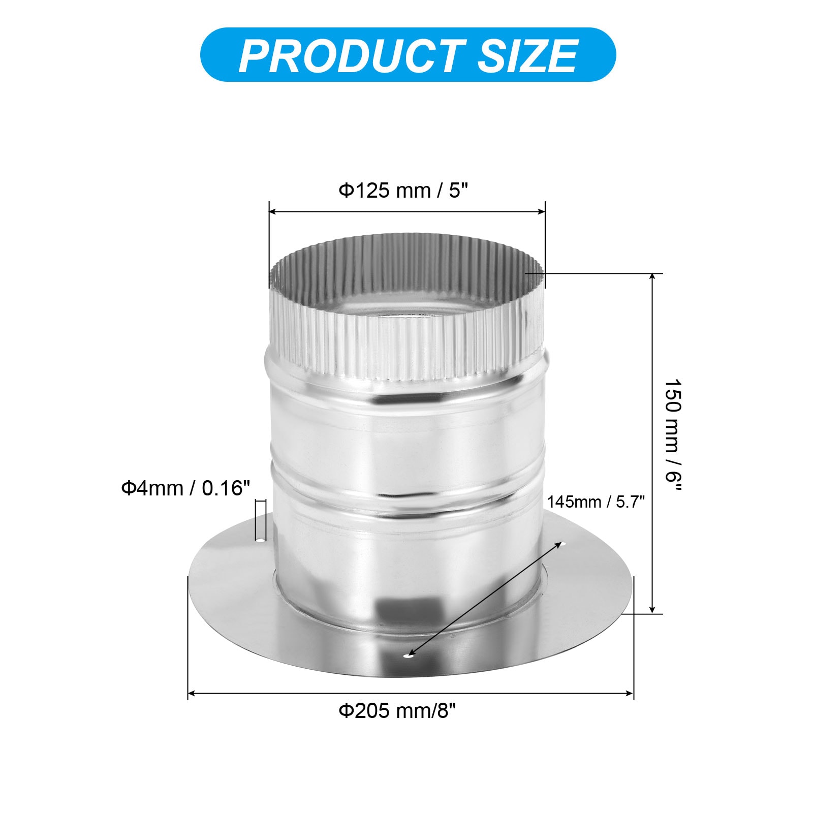 PATIKIL 5-Inch Round Duct Collar Galvanized Duct Connector Flange Pipe ...
