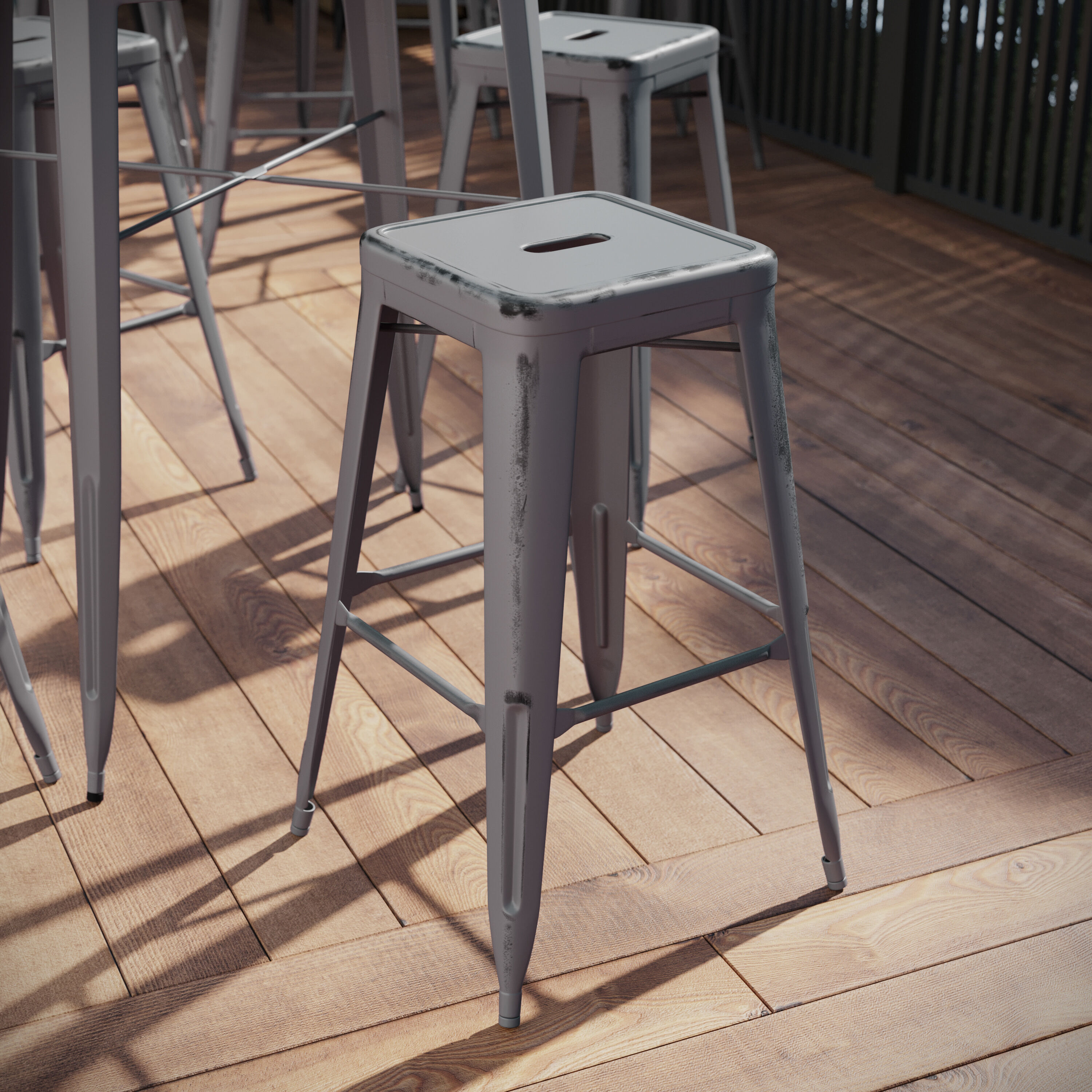Flash Furniture 889142800163 Kai Silver Gray 30.0-in H Bar height Square seat Stackable Metal Bar Stool