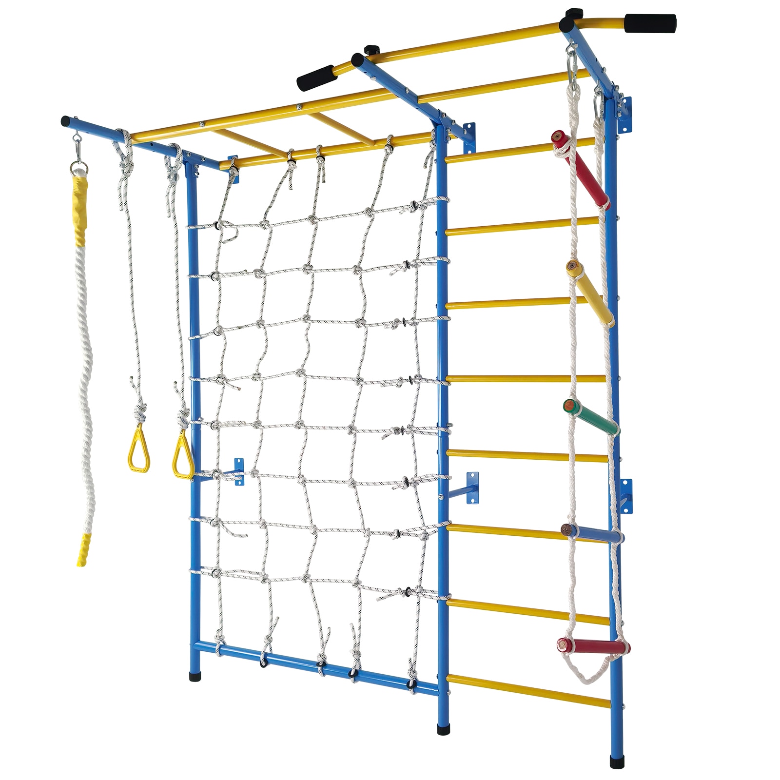 LUXEYARD 7 in 1 Indoor Playground Laddeer Wall Gym With Monkey BarsRope LadderRope Wall Pull-up Bar Wall Ladder Rope And Gymnastic Rings