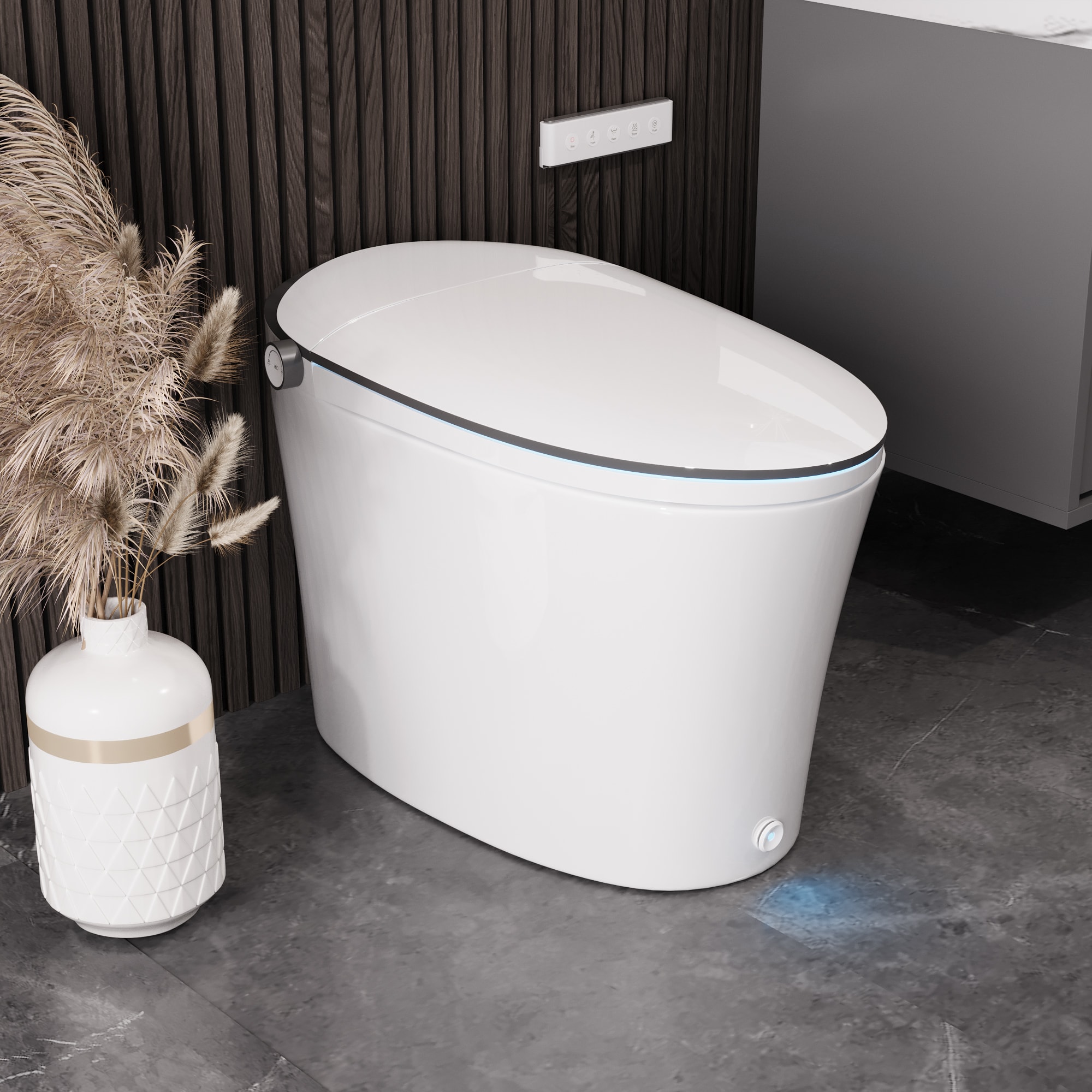 White Elongated Smart Bidet Toilet with Heated Seat and Remote