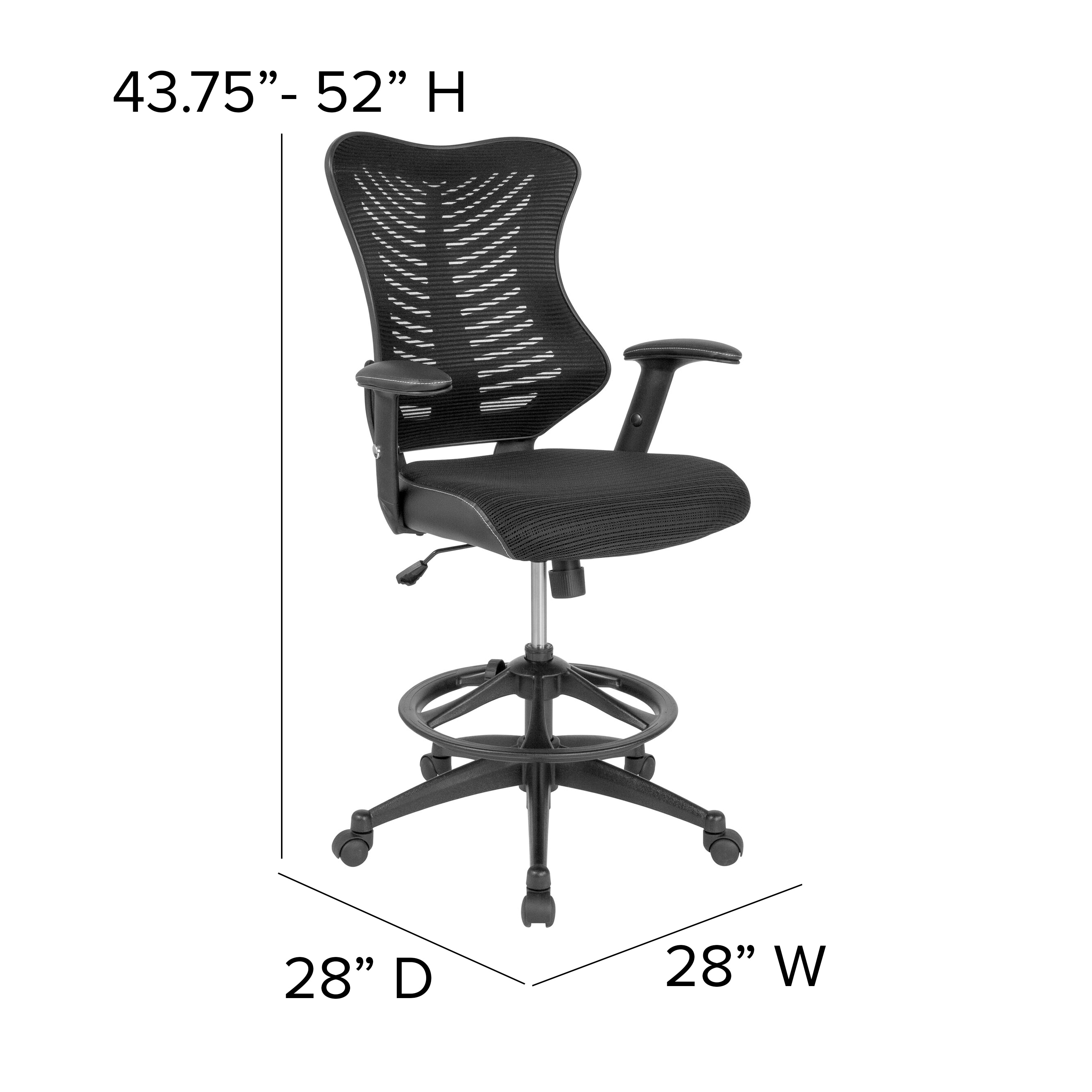 Ergonomic High Back Black Mesh Drafting Chair with Leather Accents