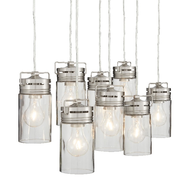 Allen Roth Vallymede 8 Light Brushed Nickel Farmhouse Clear Glass Jar Led Large Hanging 0301