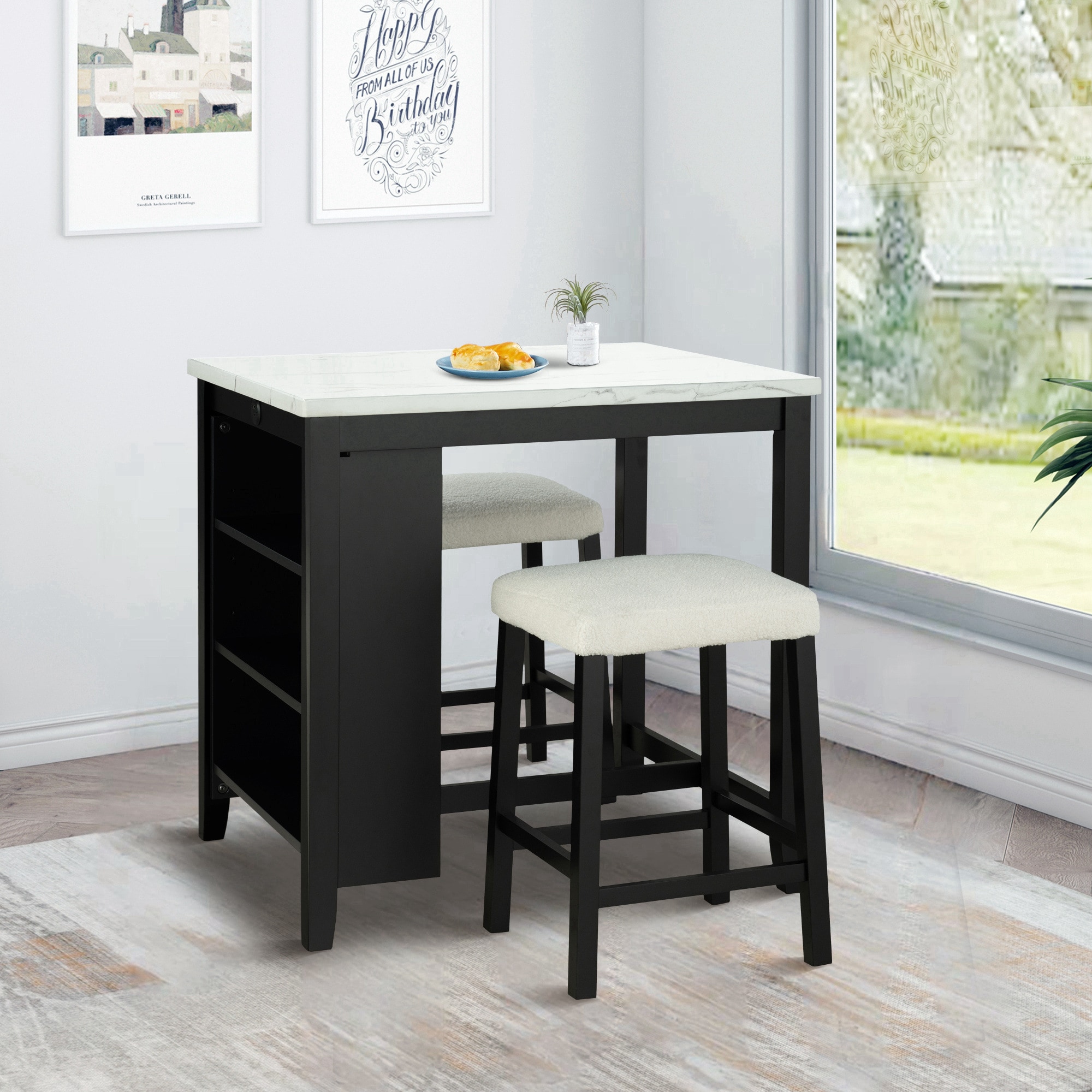 IHOMEadore MDSL3401BK-PT-3PK Black Transitional Dining Room Set with Rectangular Table ( Seats 2 )
