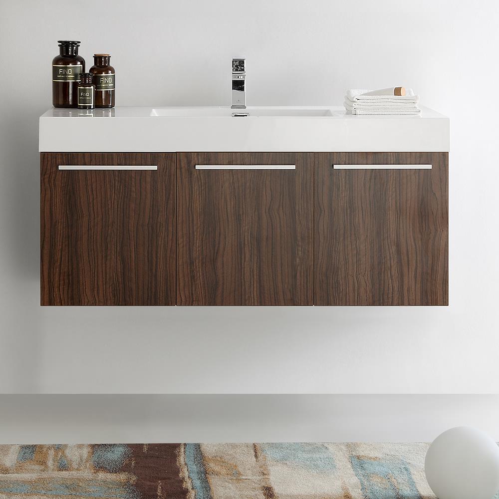 Fresca FCB8092GW-I Vista 48-in Walnut Single sink Floating Bathroom Vanity with White Acrylic Top