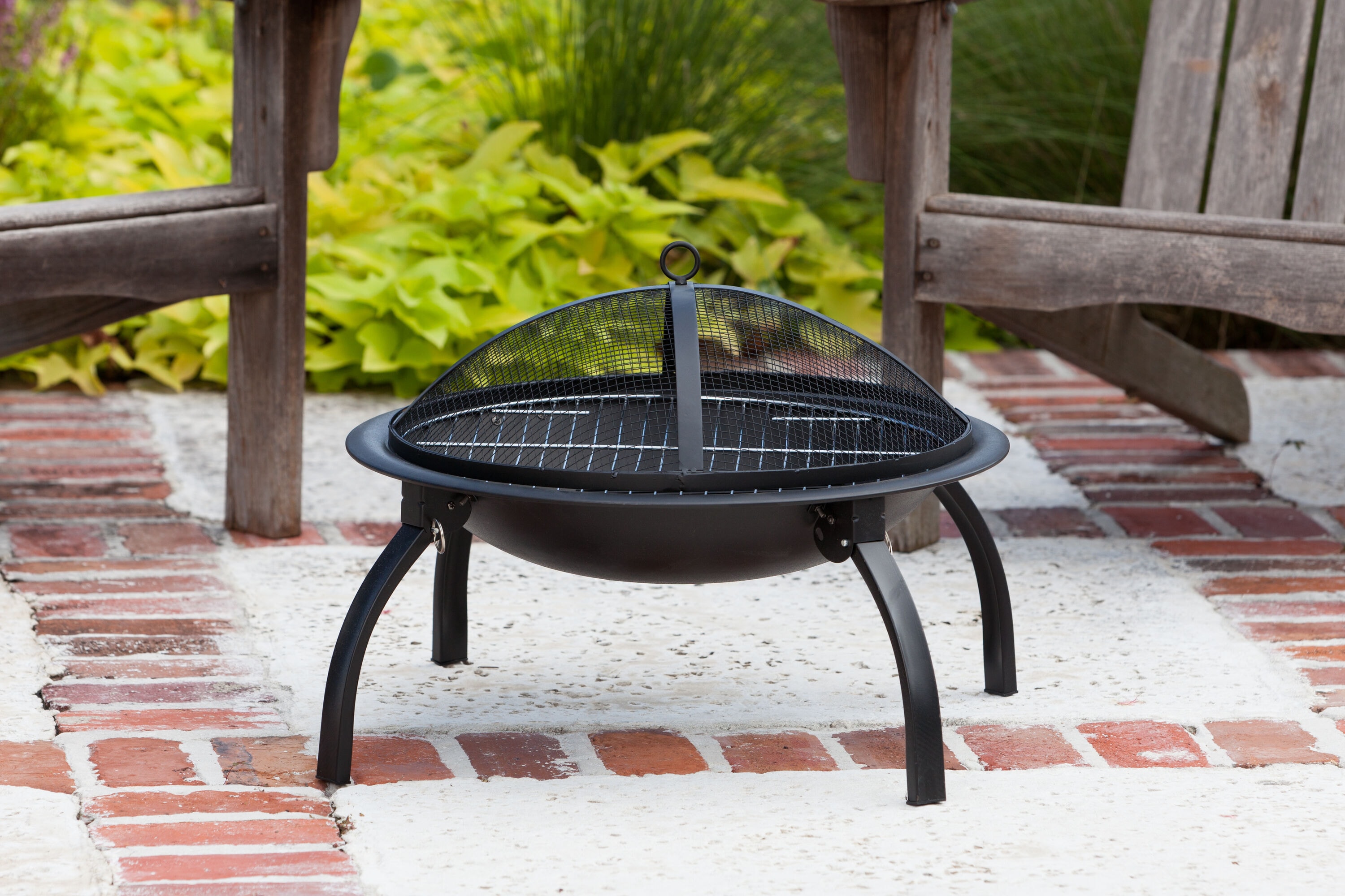 Portable Black Steel Folding Fire Pit with Mesh Screen