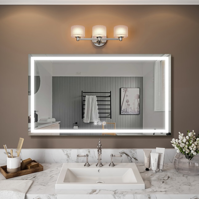 Forclover KC LED bathroom Mirror 42-in W x 24-in H LED Lighted Sliver ...