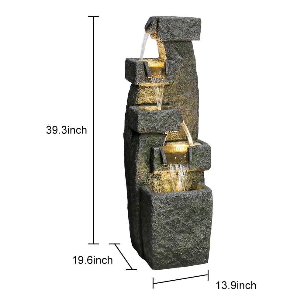 Watnature 39.3-in H Concrete Tiered Outdoor Fountain Pump Included in ...