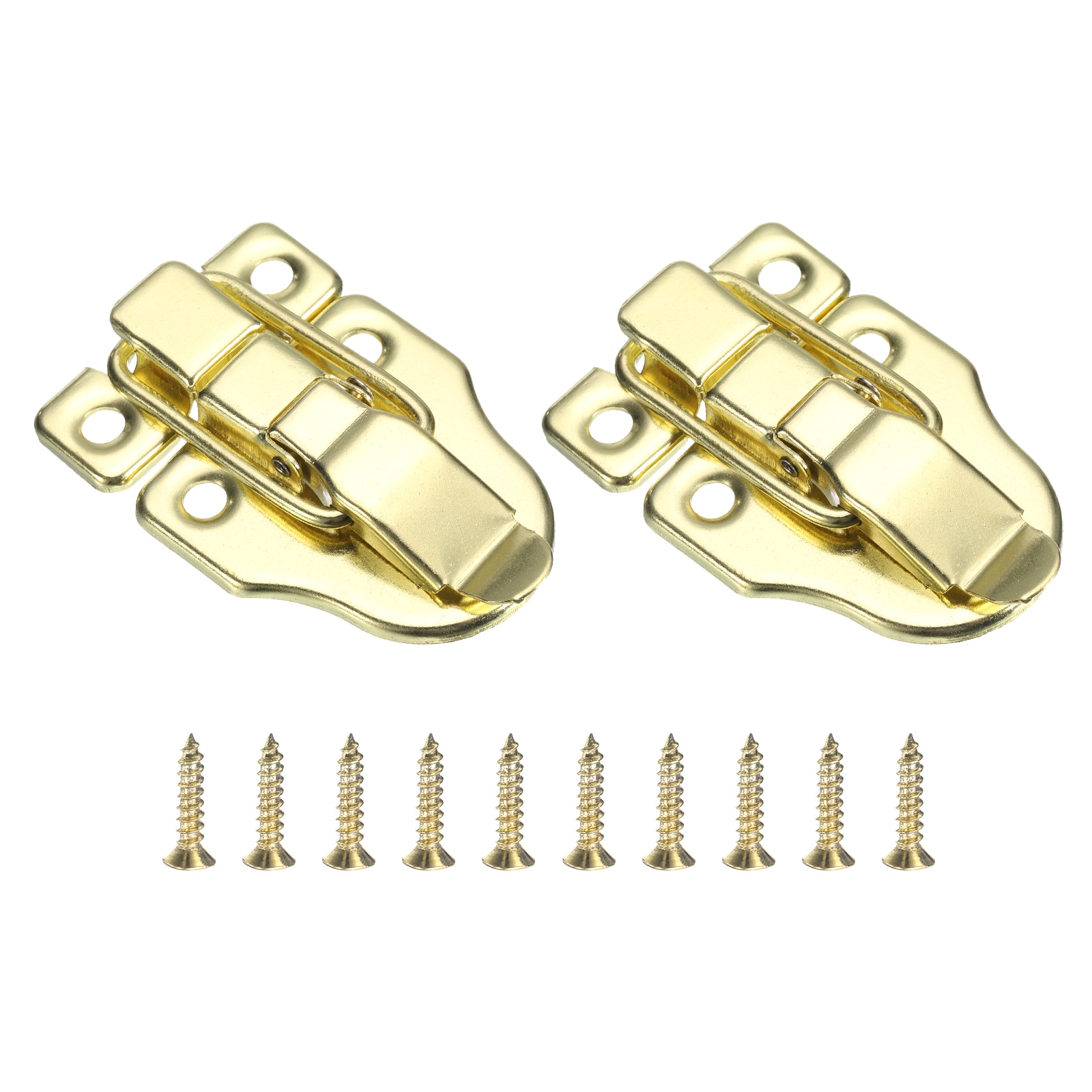 Unique Bargains 2 Pcs Duck-billed Hasp Lock 60 x 40mm Retro Box Toggle Latch Metal Buckle Hasp Clasp without Padlock Hole with Screws for Jewelry Box Suitcase Toolbox Wooden Case Gold