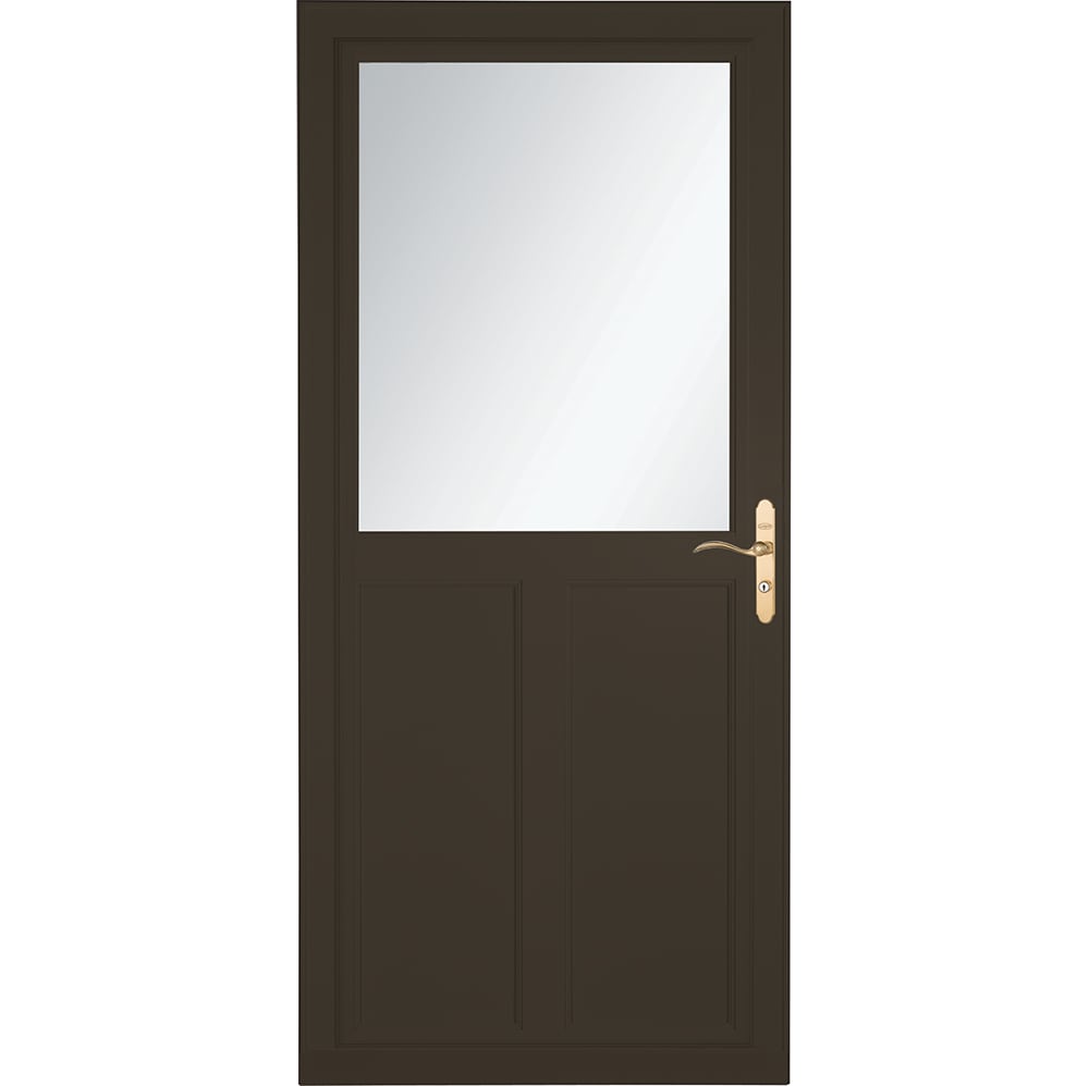Tradewinds Selection 32-in x 81-in Elk High-view Retractable Screen Aluminum Storm Door with Polished Brass Handle in Brown | - LARSON 1460804107
