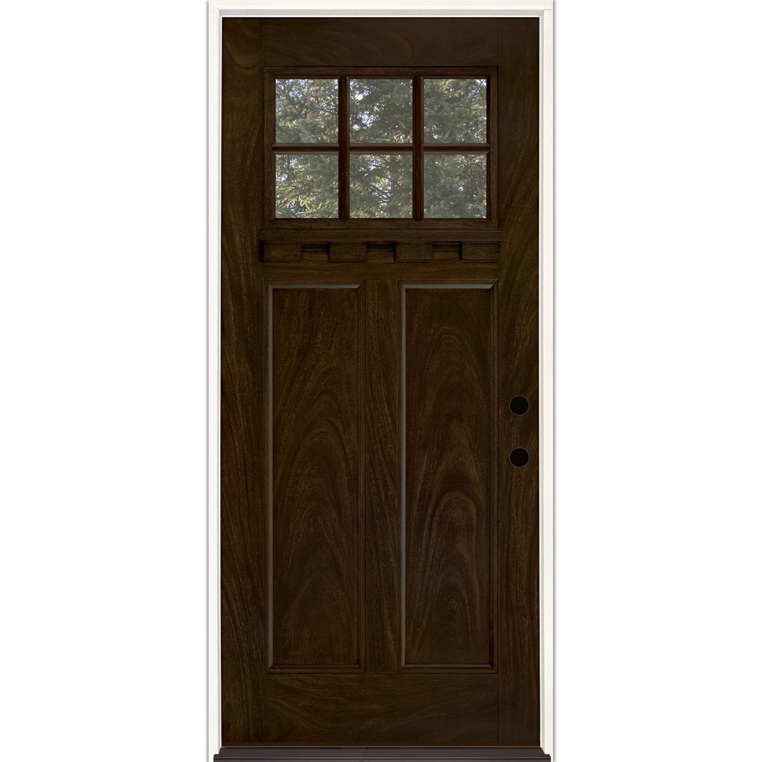Feather River FLFF37T2 36-in x 80-in x Fiberglass Craftsman Left-hand inswing Hand stained chestnut Stained Prehung Single door Front Door Insulating core Simulated divided light