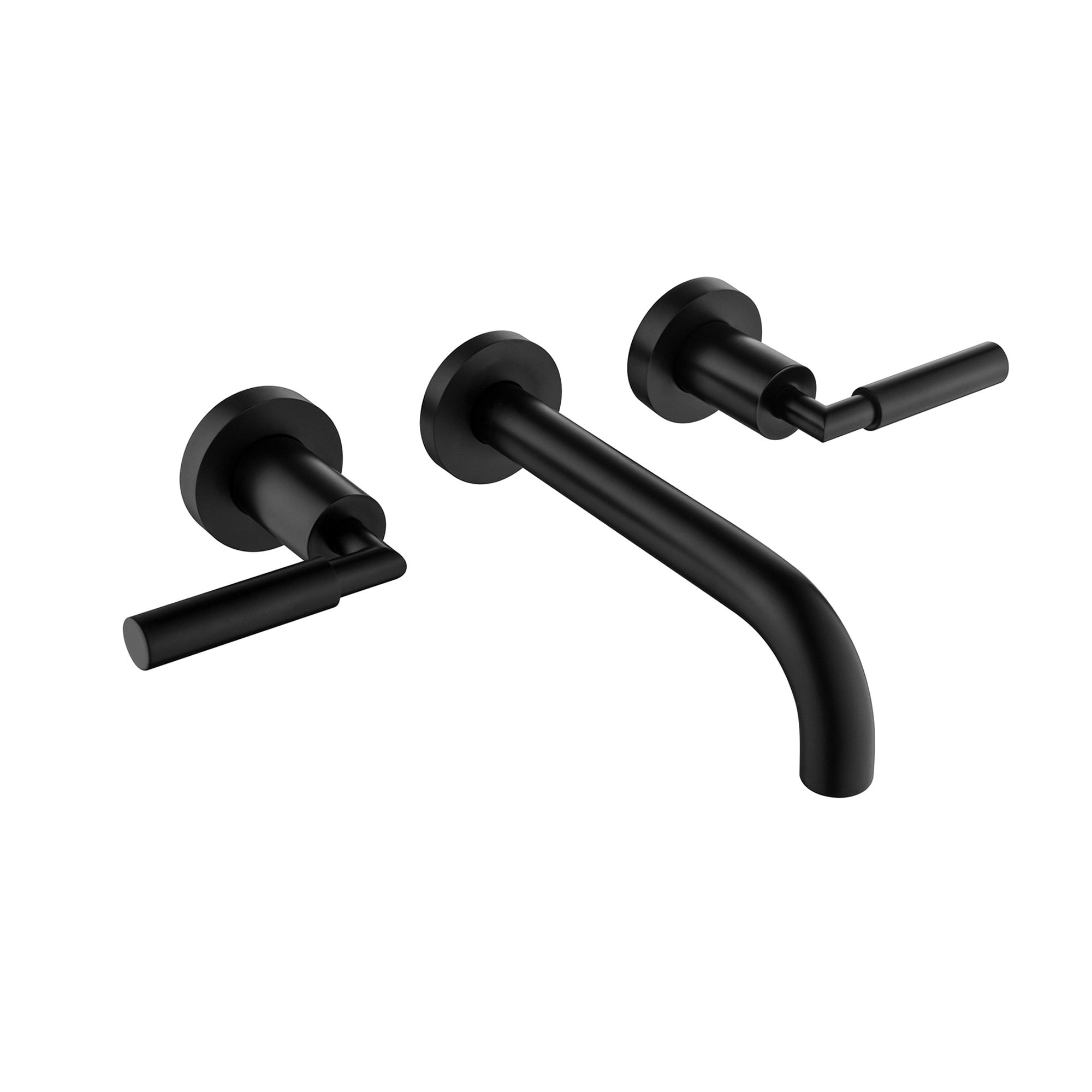 WELLFOR WB-H#RB0735 Matte Black Wall-mount 2-handle Low-arc Residential Handle Bathroom Sink Faucet
