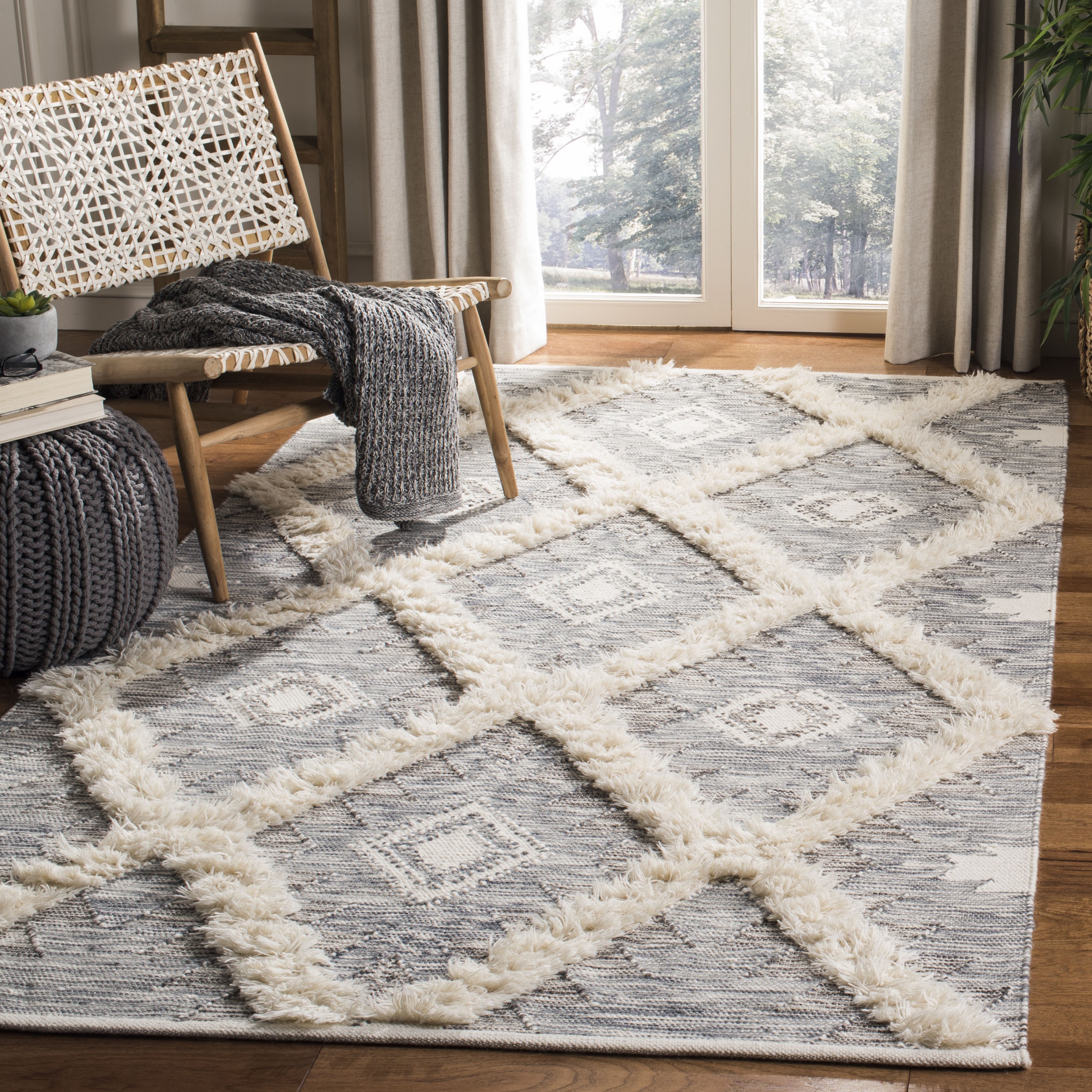 Safavieh KNY455F-8 Kenya Jaslene 8 x 10 (ft) Wool Gray/Ivory Rectangular Indoor Abstract Bohemian/Eclectic Area rug