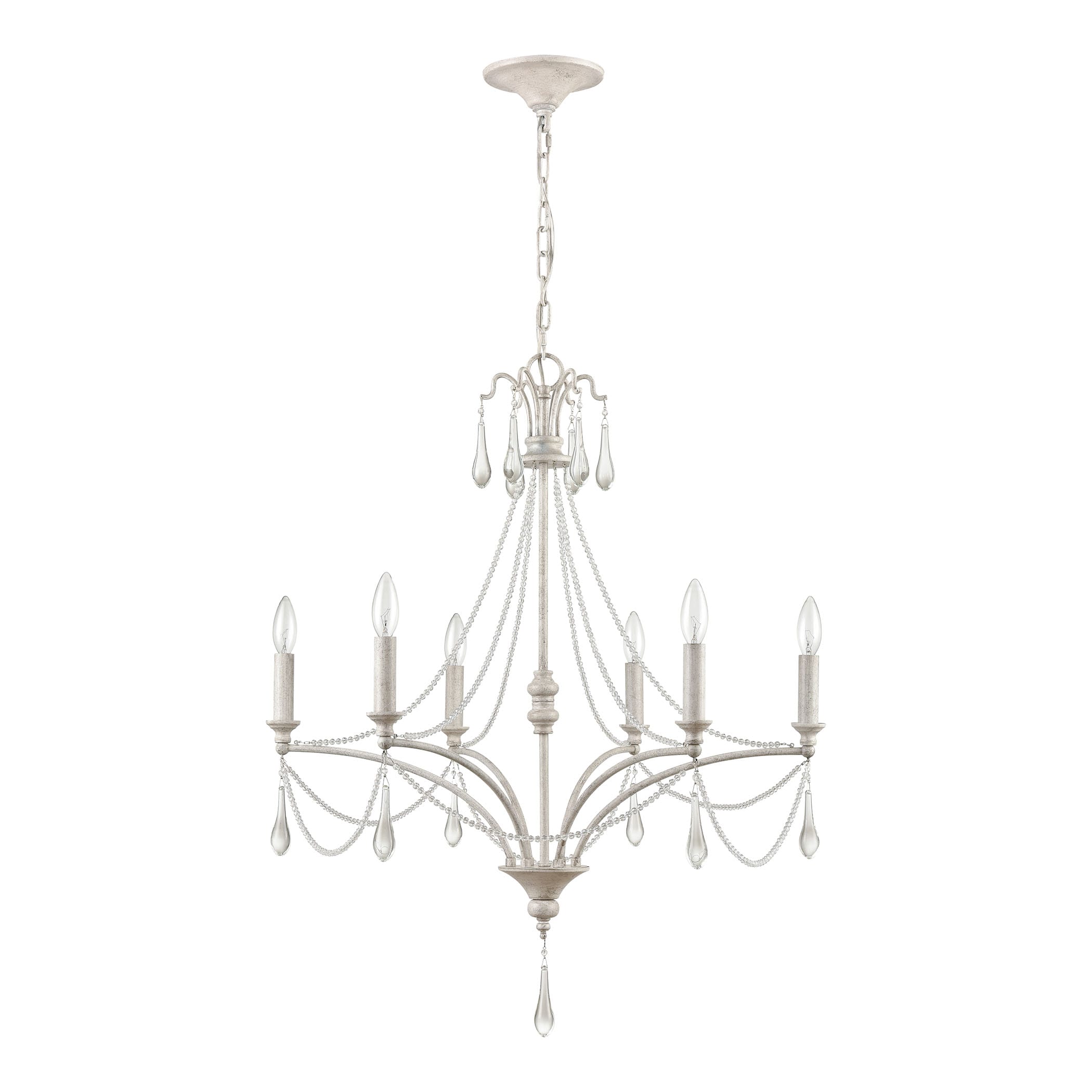 Vintage White Crystal 6-Light Candelabra Chandelier