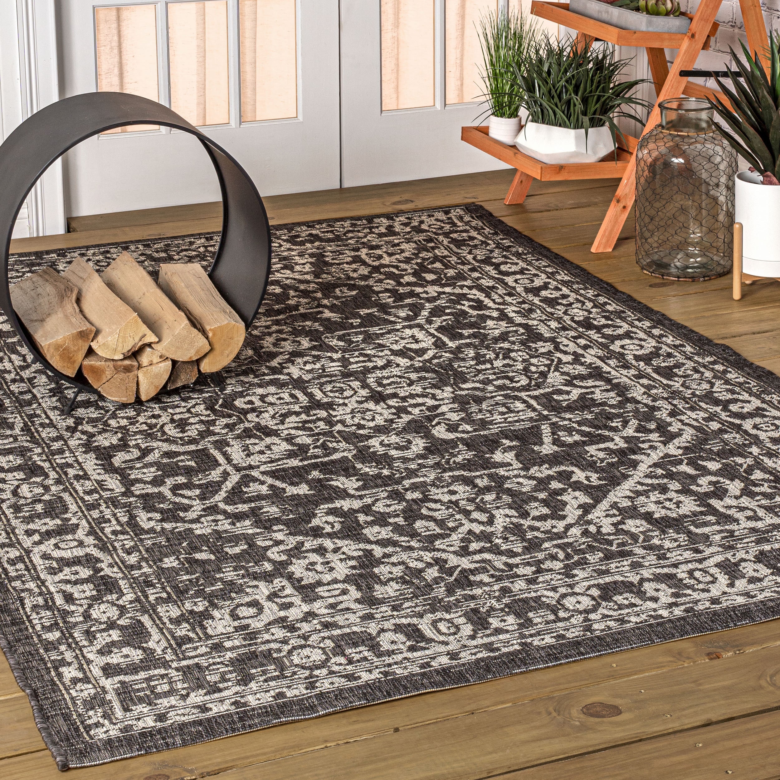 JONATHAN  Y SMB104C-6 SANTA MONICA Malta Bohemian Medallion Textured Weave 6 x 9 (ft) Polypropylene Black/Gray Rectangular Indoor Medallion Bohemian/Eclectic Area rug
