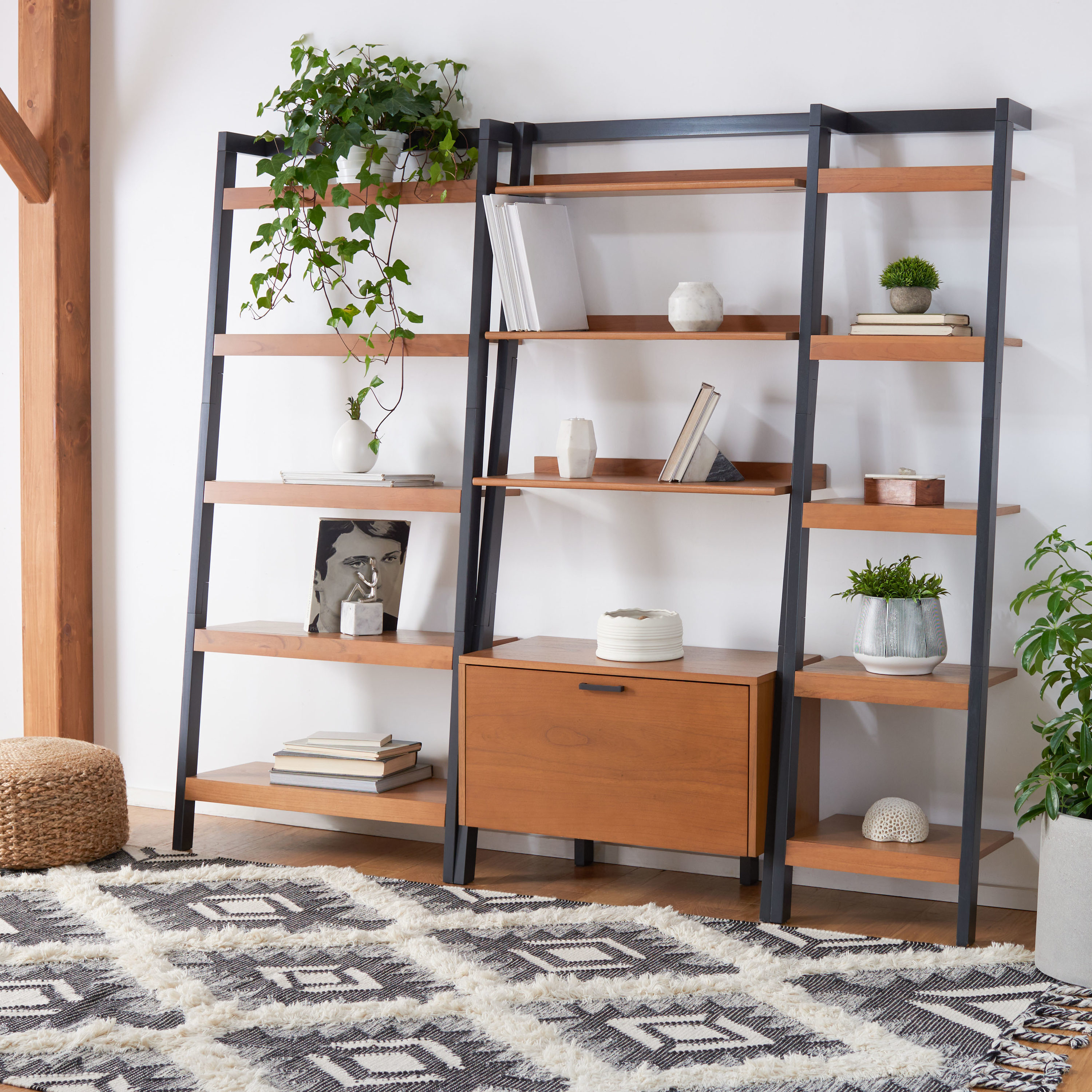 Natural Charcoal Mahogany 5-Tier Leaning Etagere
