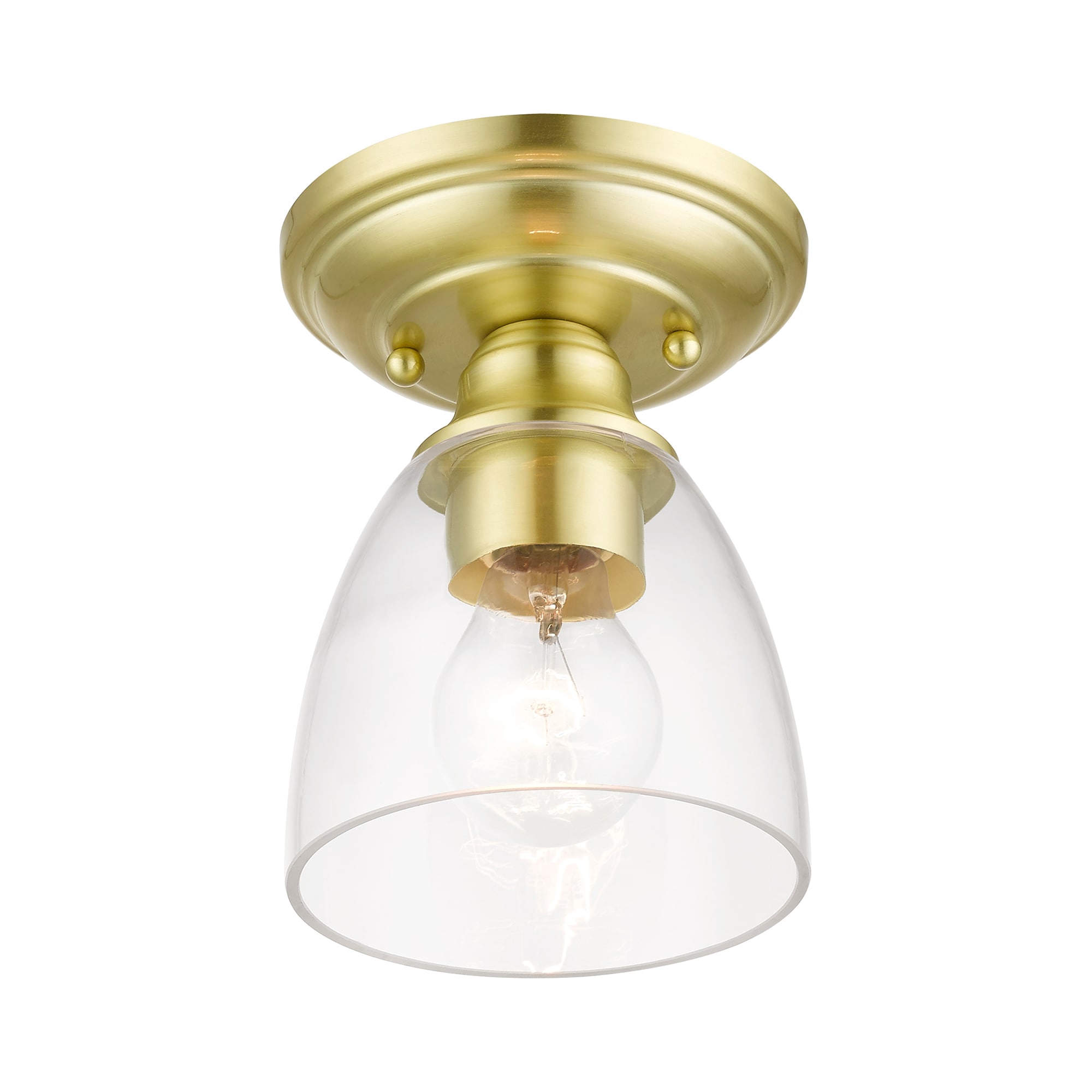 Satin Brass and Clear Glass 1-Light Flush Mount