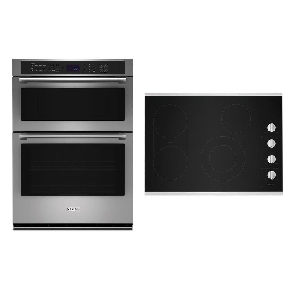Maytag  30-in Stainless Steel 4 Burner Electric Cooktop and 30-in Stainless Steel Electric Microwave Wall Oven Combo with Air Fry and Self-Cleaning