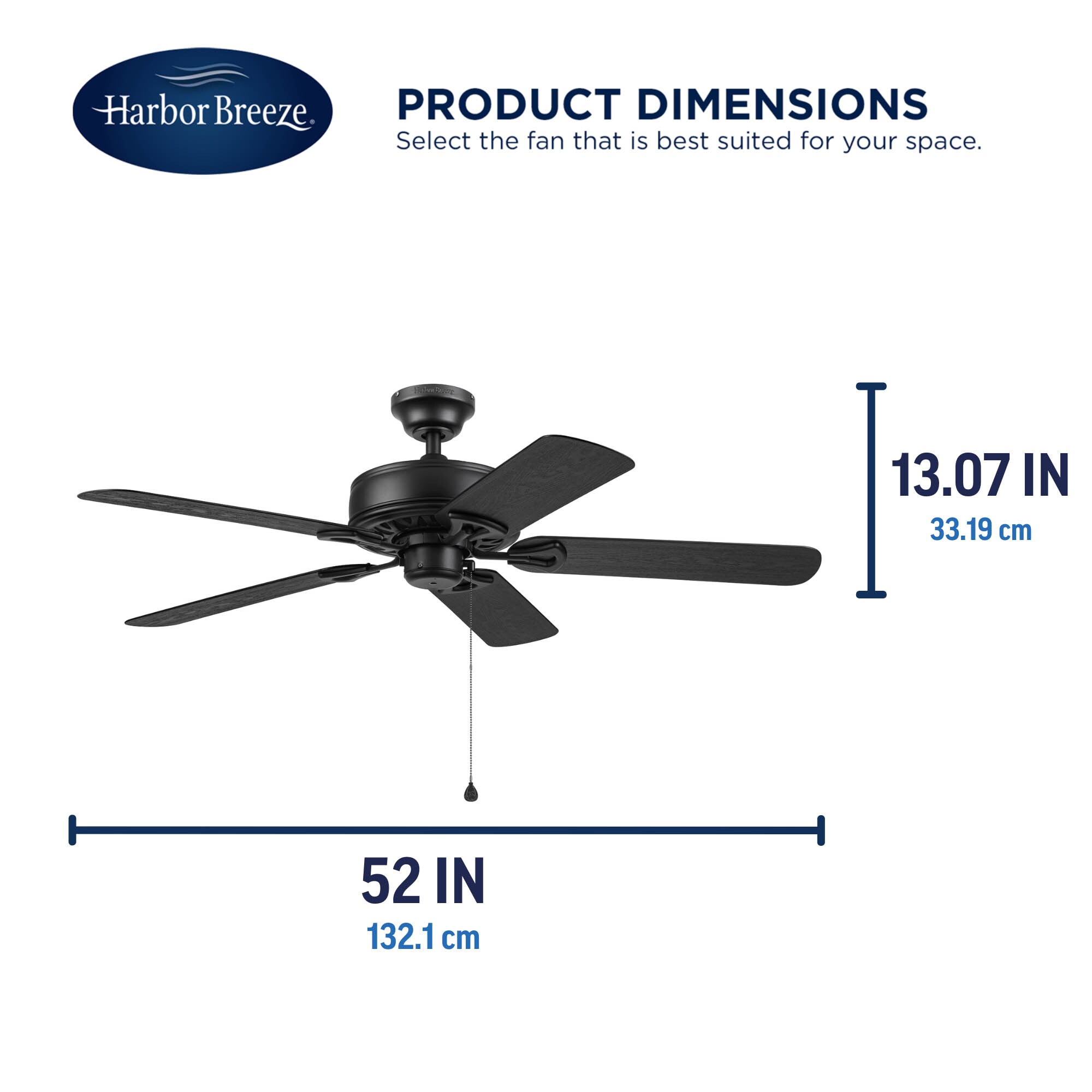 Harbor Breeze Calera 52-in Matte black Indoor/Outdoor Ceiling Fan (5 ...