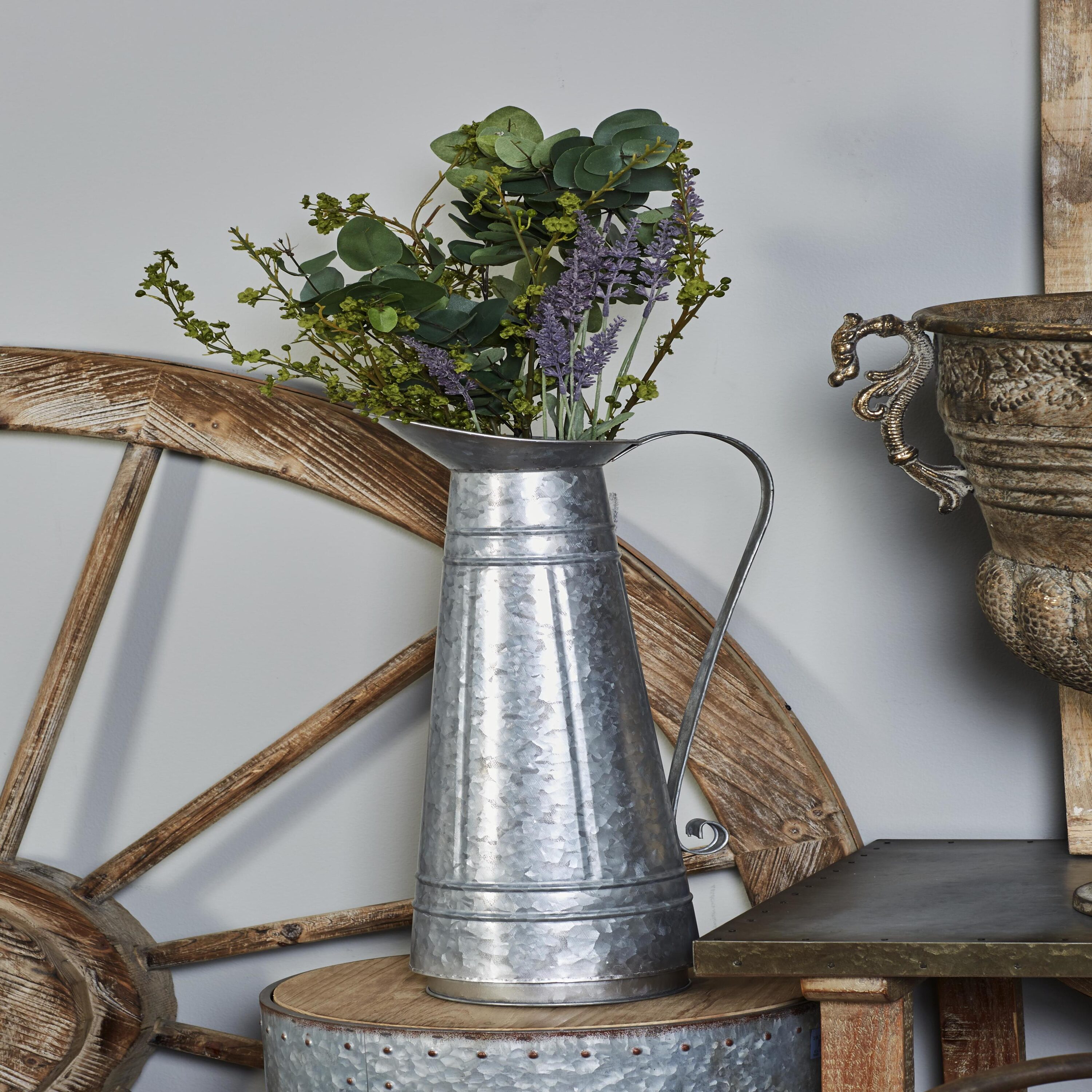 Chic Farmhouse 9" x 20" Silver Metal Watering Can Planter