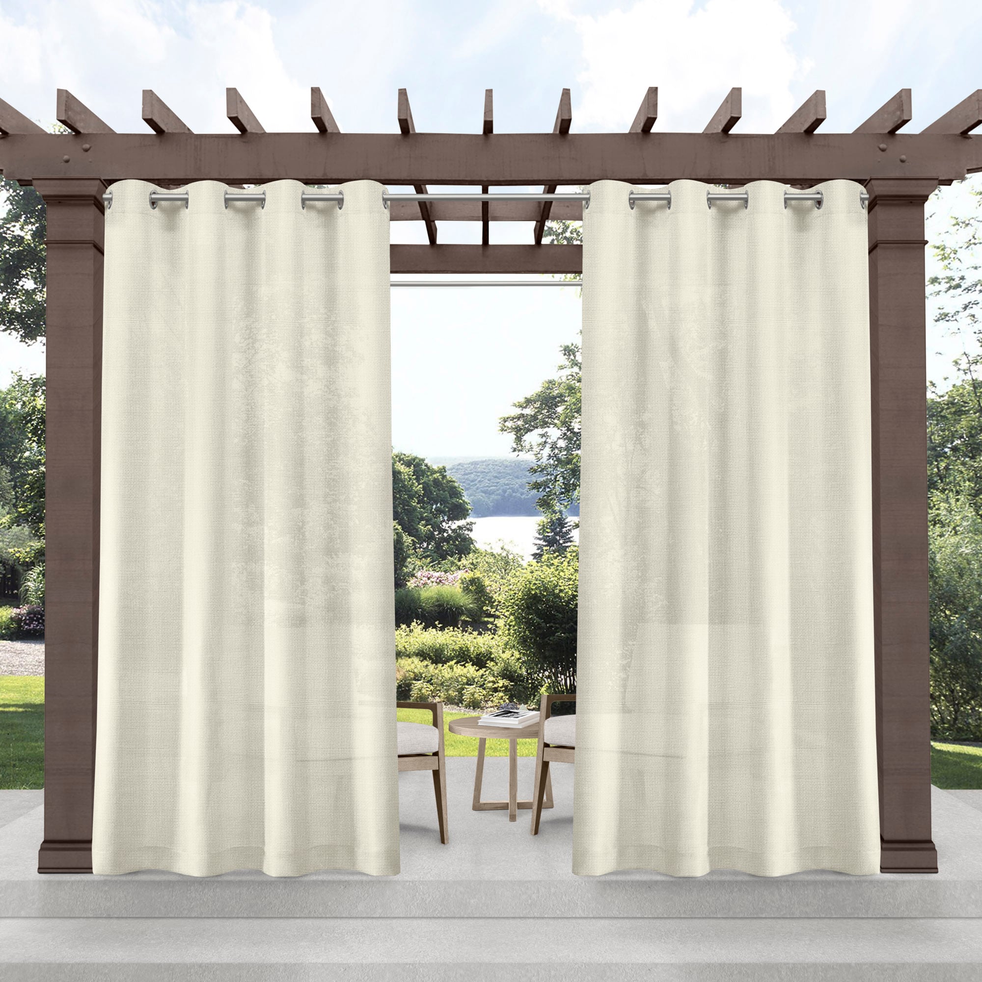 Exclusive Home EH8175-02-2-84G 84-Inches Outdoor Ivory Semi-sheer Grommet Curtain panel pair