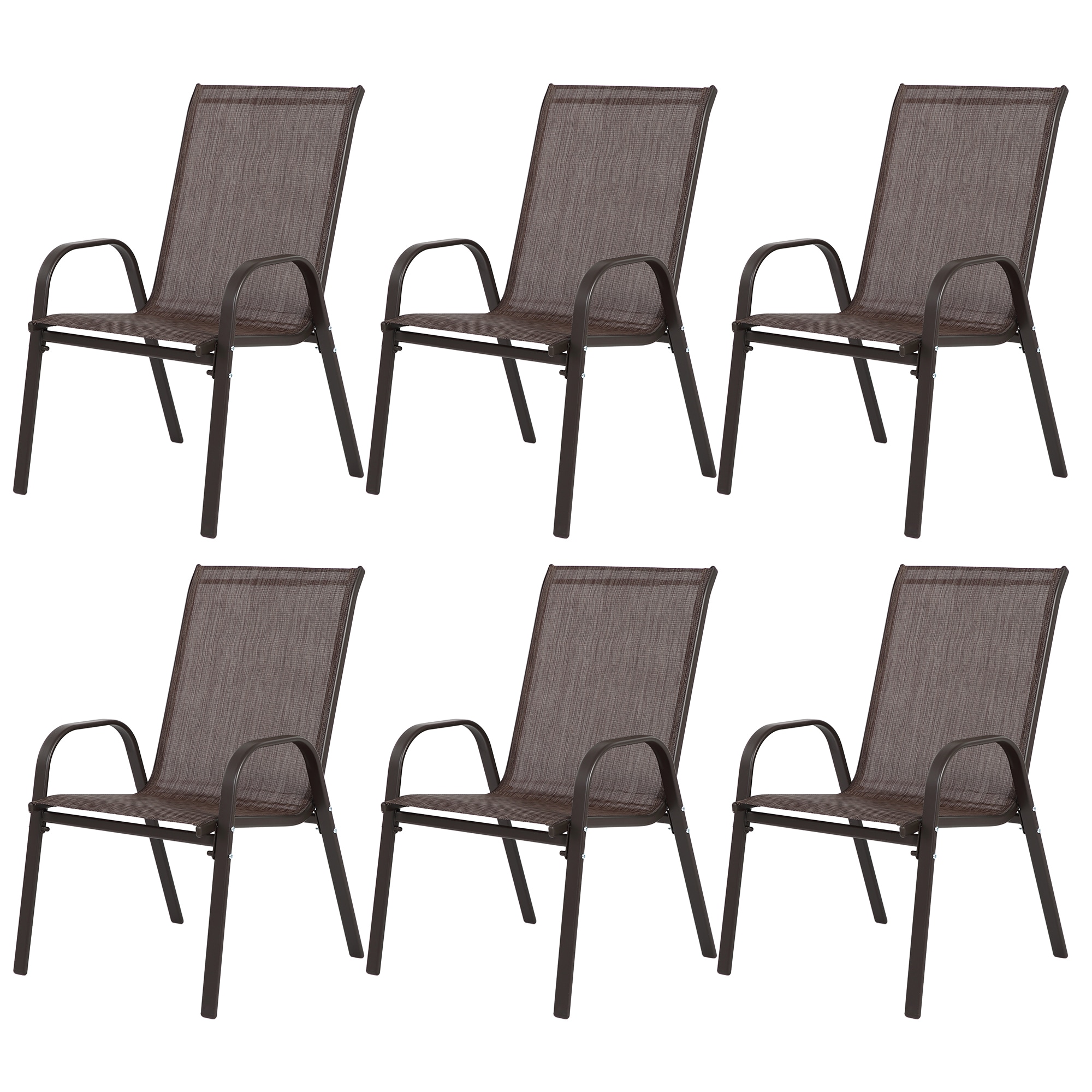 AHIOU HOME - Sierra Set of 6 Stackable Brown Steel Frame Stationary Dining Chair with Sling Seat