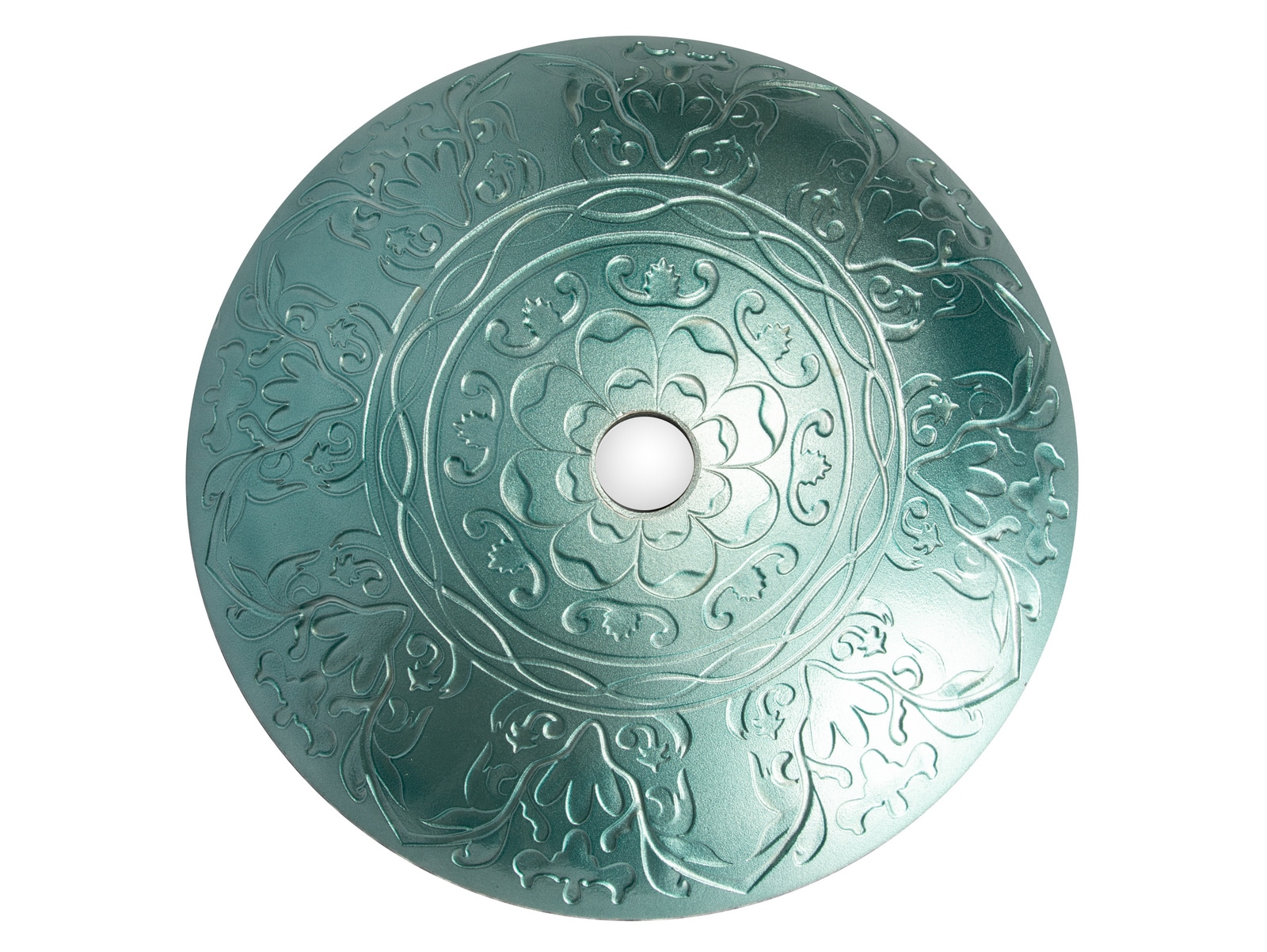 Teal Embossed Tempered Glass Circular Vessel Sink
