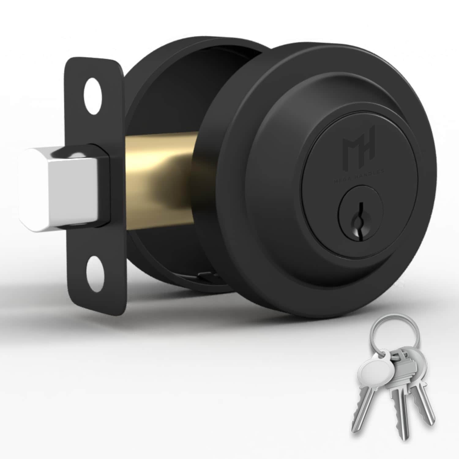 Mega Handles  - Ronn Entrance Deadbolt I Deadbolt for Entry Lever Door Handle - Heavy Duty Round Lock for Left or Right-Handed Doors - Interior/Exterior Door Lever Deadbolt- Matte Black