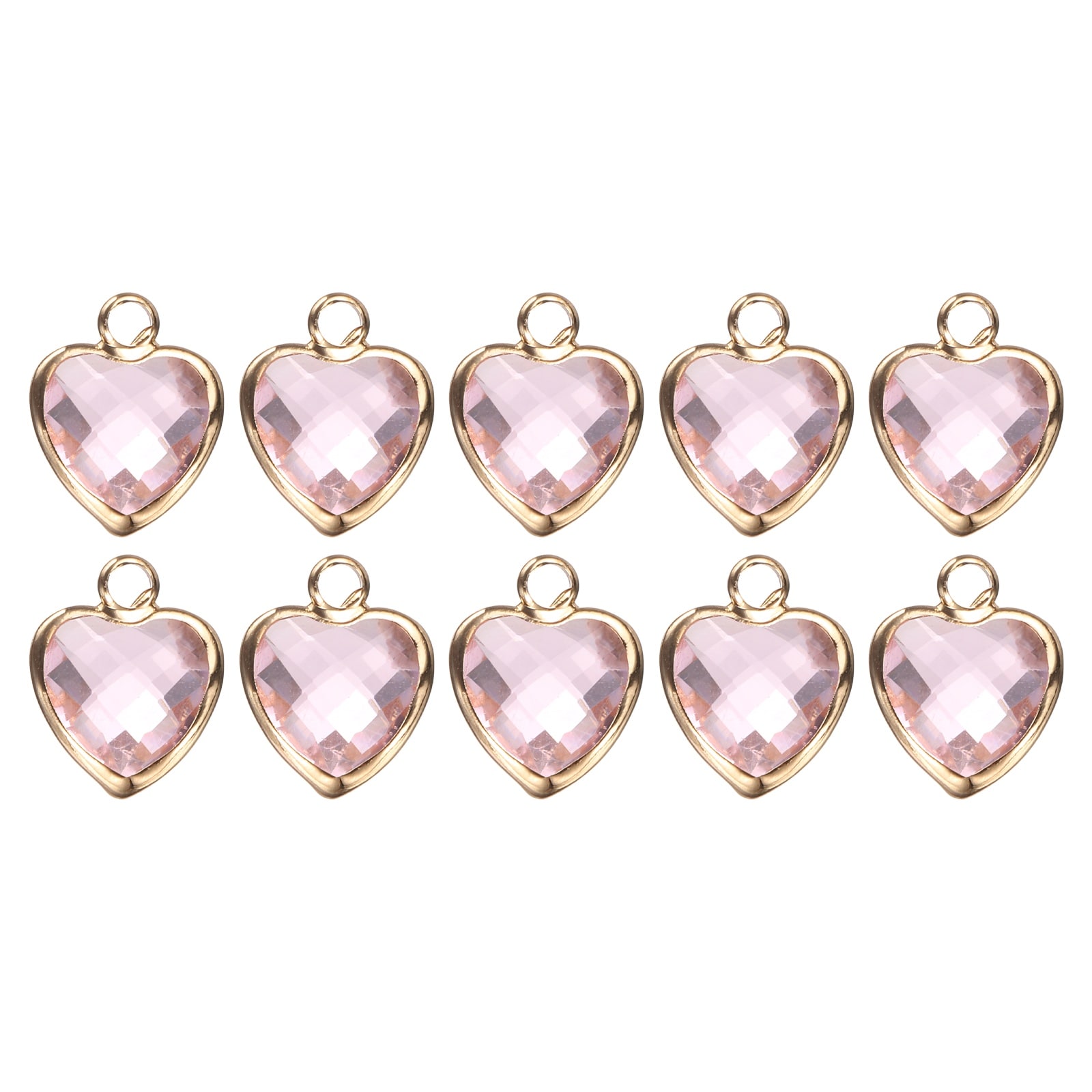 Unique Bargains 10pcs Crystal Gold Plated Heart Charm Metal Charm Pendant for Jewelry Making DIY Bracelet Necklace Earring Phone Accessories Keychain Crafting Pink 11x9mm #S26040900UX5320