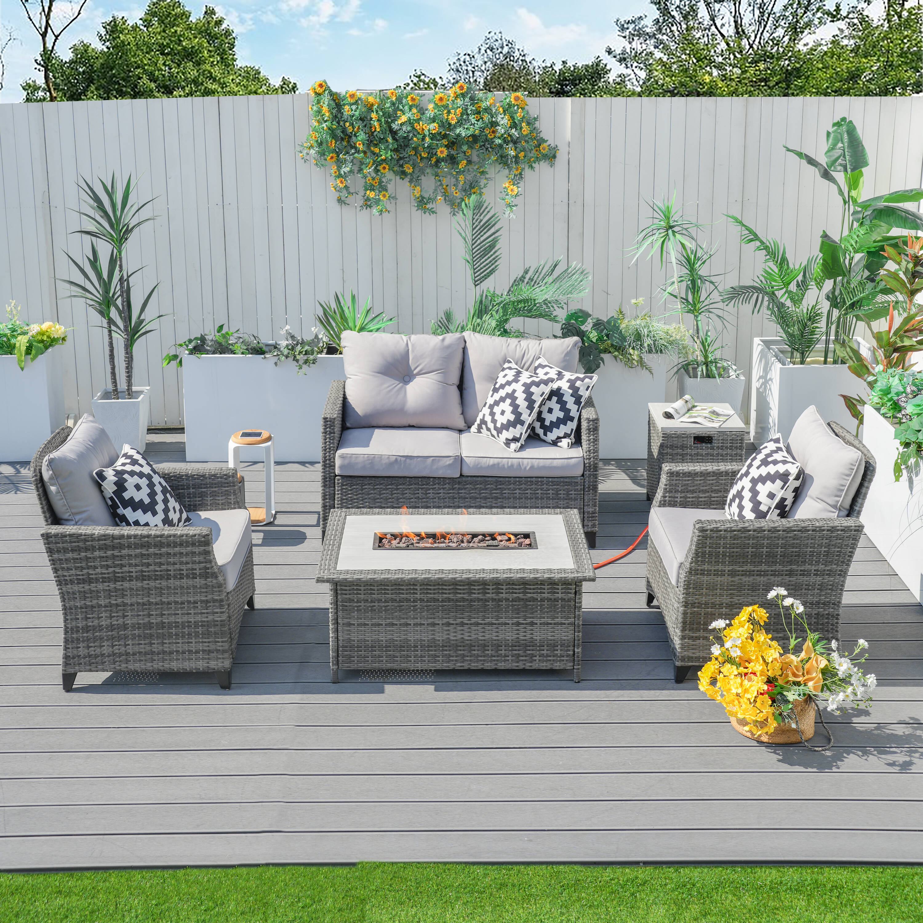 Direct Wicker DWF-1801 50-in W Gray Aluminum Rectangle Tabletop Liquid propane Fire pit table