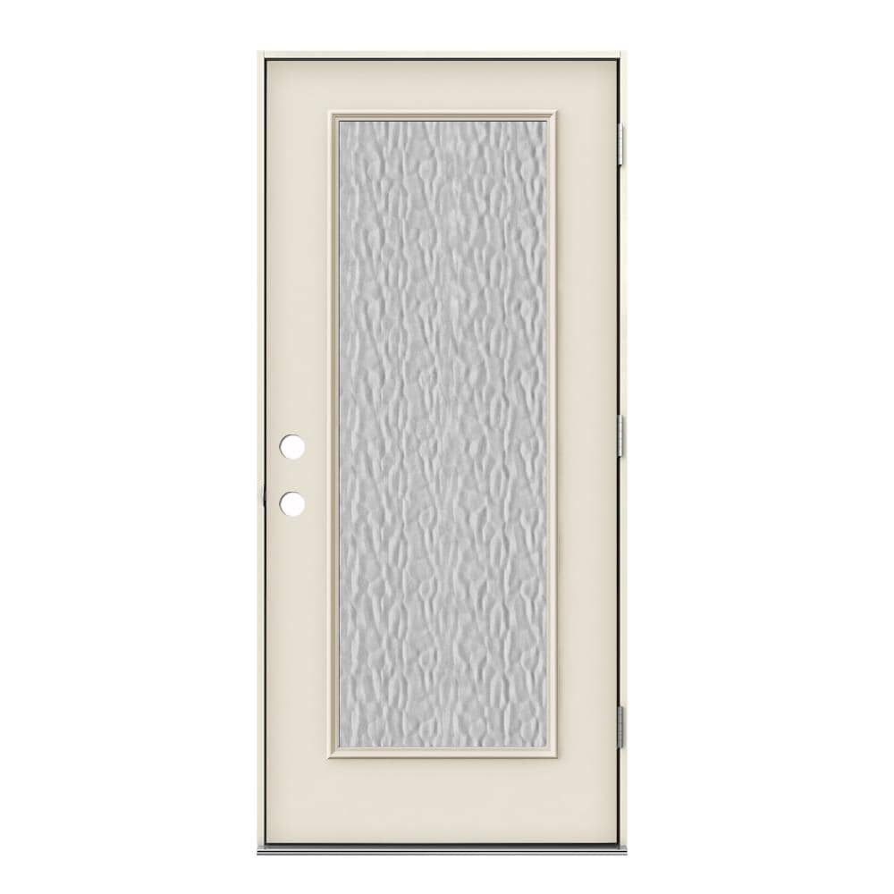 JELD-WEN 36-in x 80-in Steel Full Lite Left-Hand Outswing Primed White Primed Prehung Single Front Door Insulating Core in Off-White -  LOWOLJW230600101