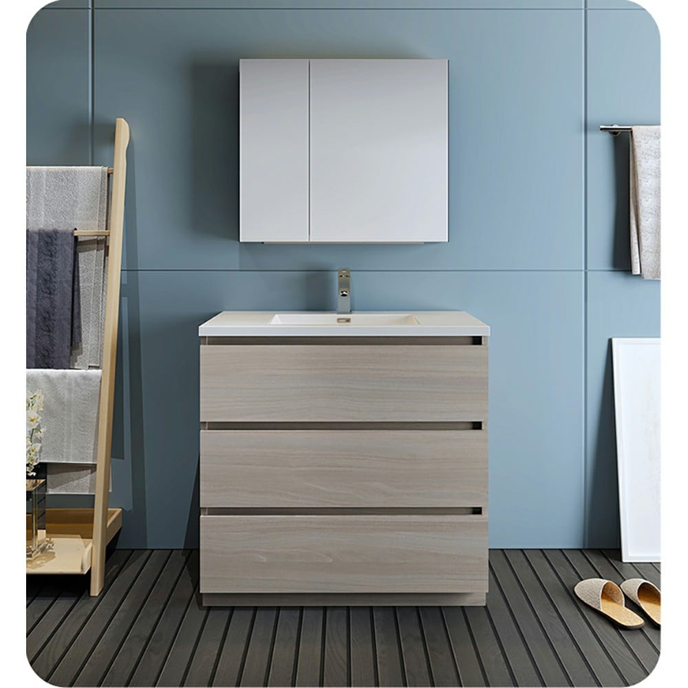 Fresca FCB9336MGO-I Lazzaro 36-in Gray Wood Single sink Bathroom Vanity with White Acrylic Top