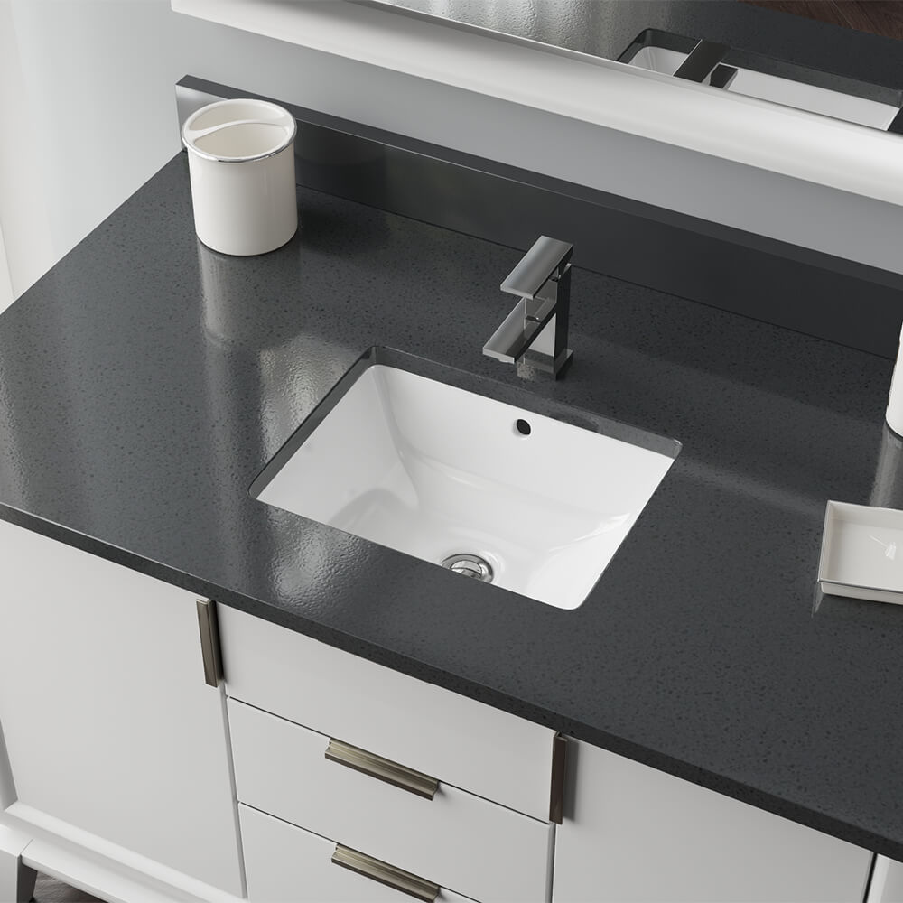 Rene R2-1007-W-PUD-C Porcelain 13-in Undermount Rectangular Traditional White Bathroom Sink with Drain Included