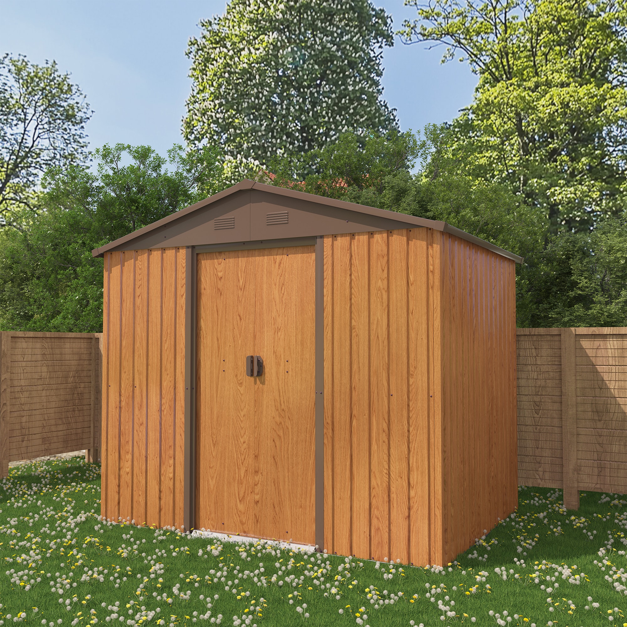 8 ft x 6 ft Brown Metal Lean-To Storage Shed