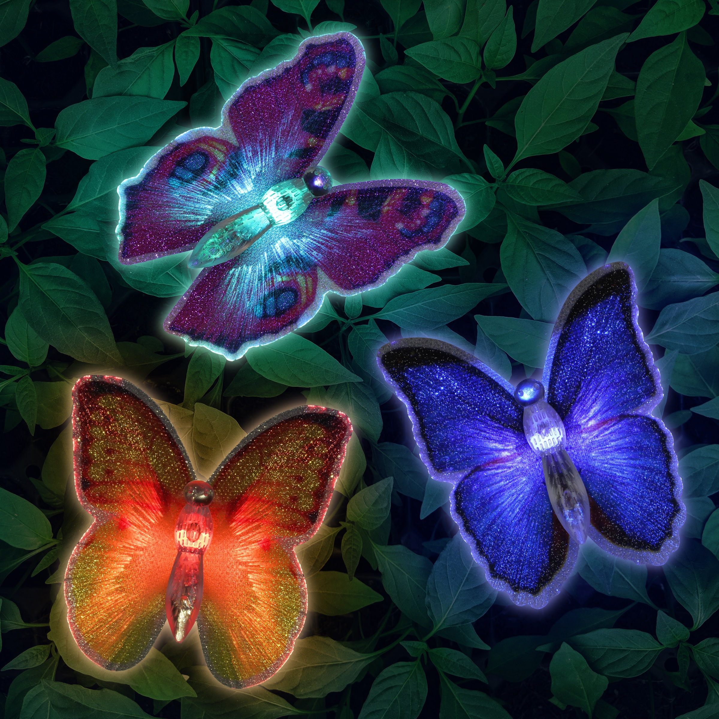 Solar Fiber Optic Butterfly Garden Stakes with Color-Changing LEDs