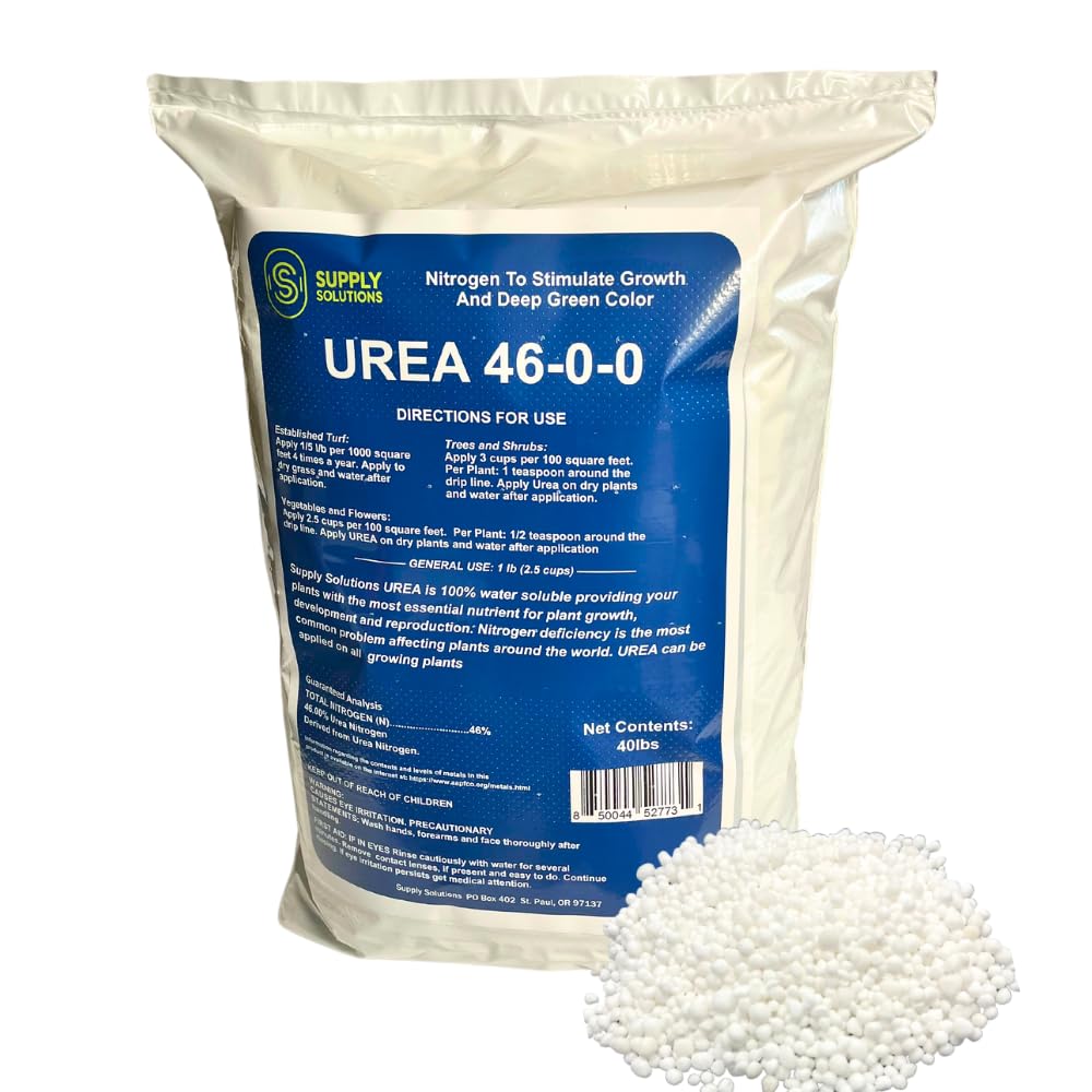 Supply Solutions  Urea 46 0 0 Nitrogen Fertilizer to Stimulate Lush Growth and Deep Green Color. Plant Food Plant Fertilizer for Plants Lawn Garden. Bloom Booster for Flowers Fruits (40 Pounds)