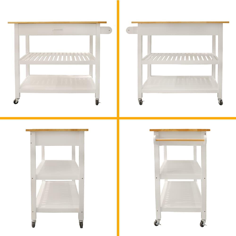 Miki Shinly DL-9333-03QI White MDF Base with MDF Rolling Kitchen Cart ( 17-in x 45-in x 35-in )