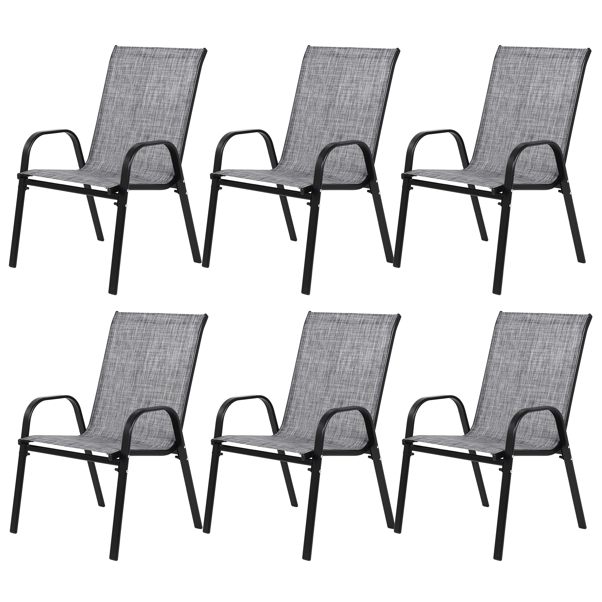 AHIOU HOME - Sierra Set of 6 Stackable Gray Steel Frame Stationary Dining Chair with Sling Seat