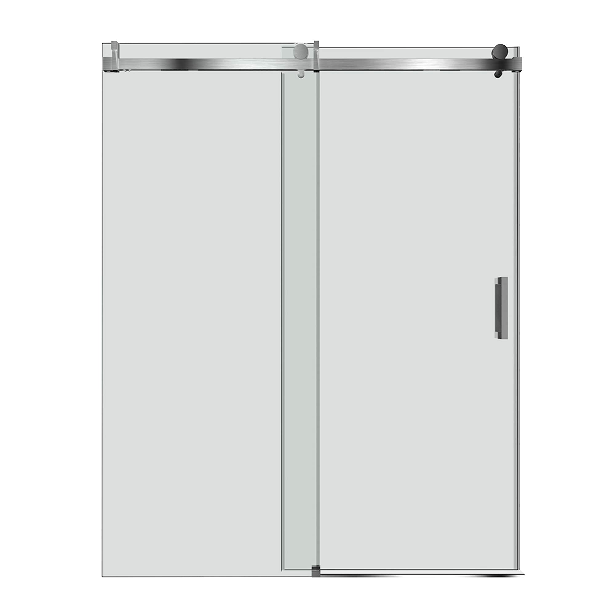 WELLFOR CV-SS10-6076BR Trackless Sliding Shower Door Brushed Nickel 23-5/8-in to 25-1/8-in W x 76-Inches H Frameless Standard Sliding Soft Close Shower door 3/8-in Thick Tempered Glass
