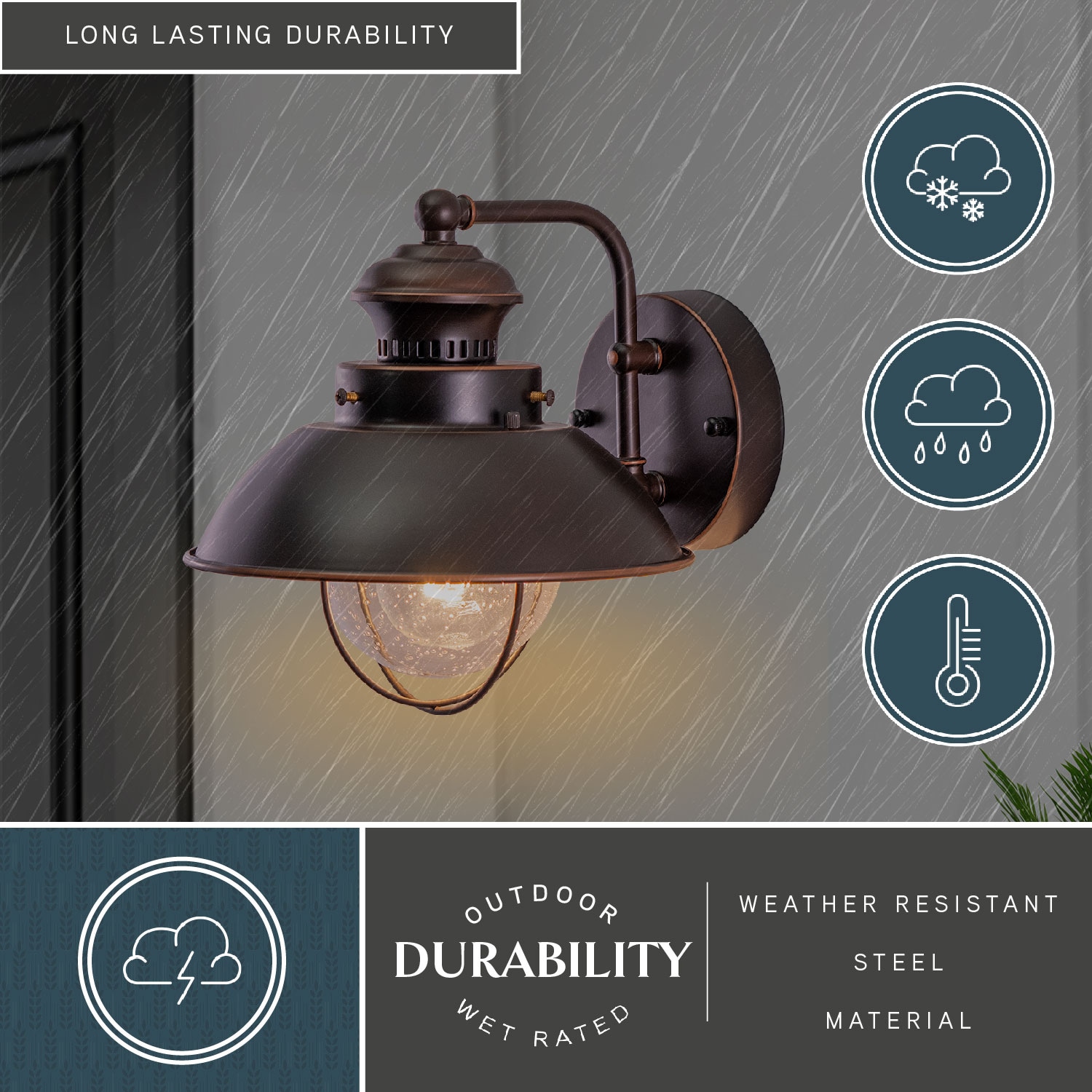 Burnished Bronze Nautical Steel Wall Sconce with Seeded Glass