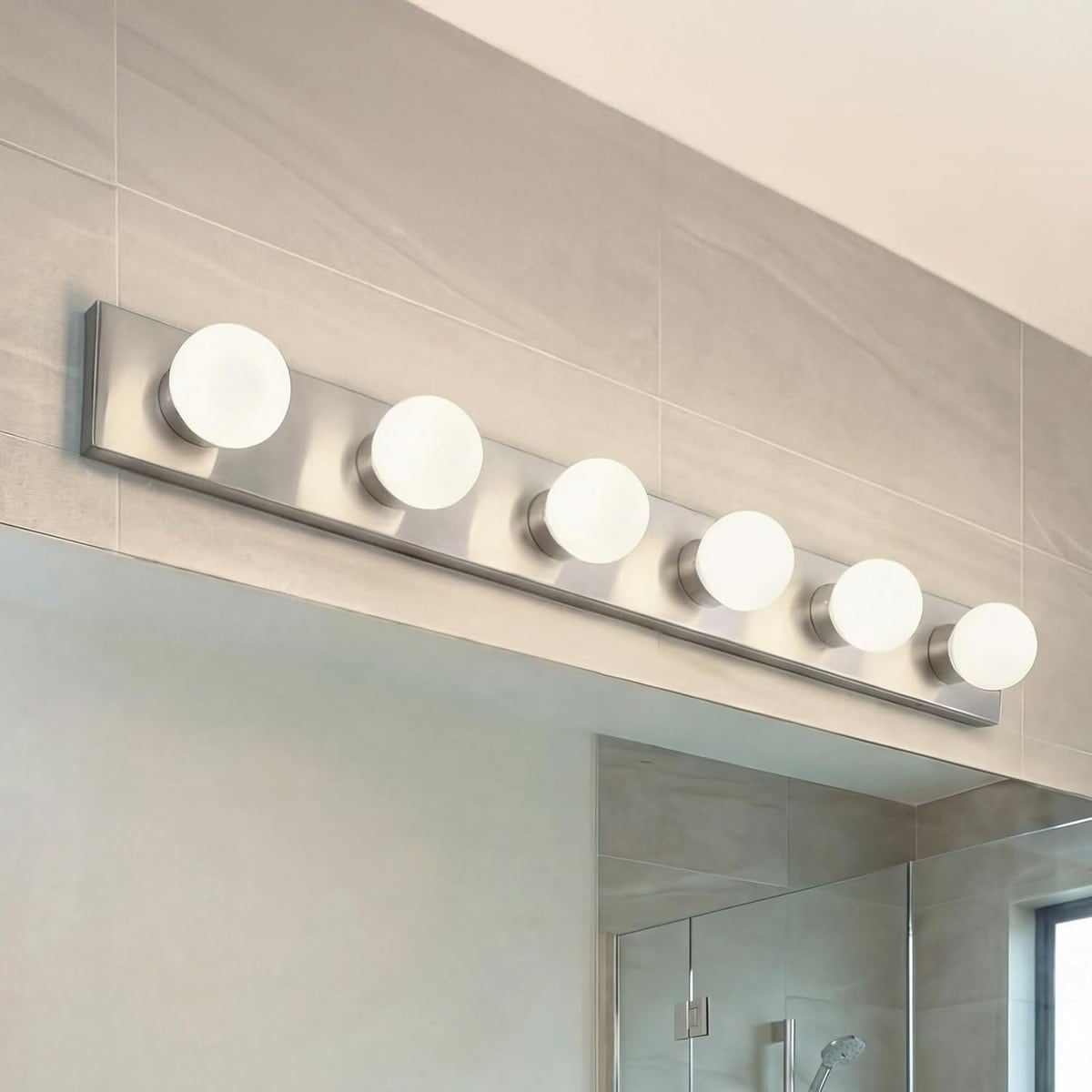 HEKCUIX 6 Light Brushed Nickel Bathroom Vanity Light with Rectangular ...