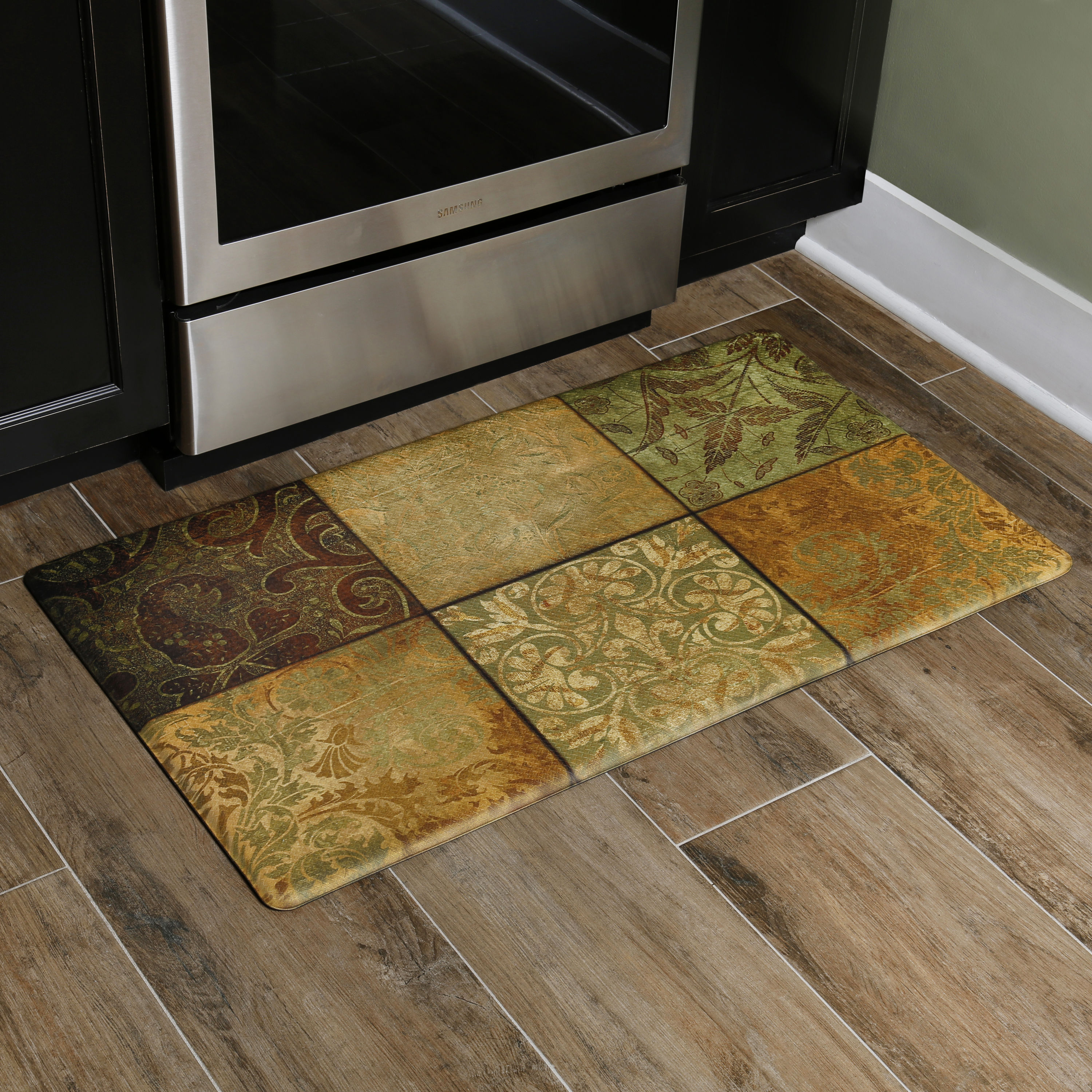 Green and Brown PVC Mosaic Anti-Fatigue Kitchen Mat