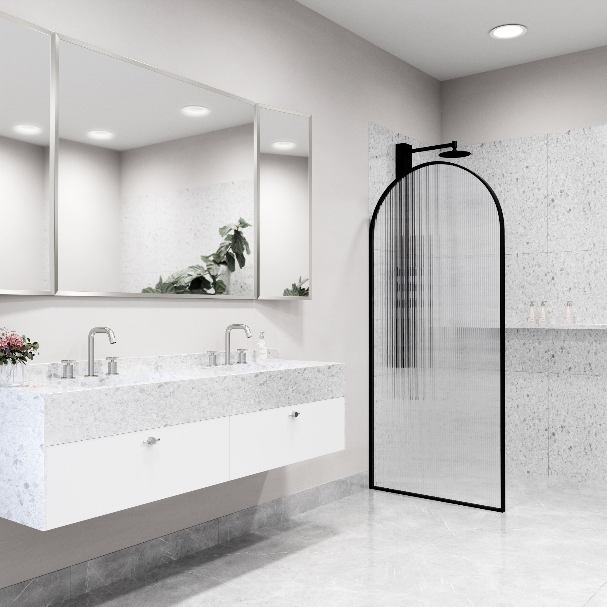 Arden 34" Matte Black Fluted Glass Shower Screen