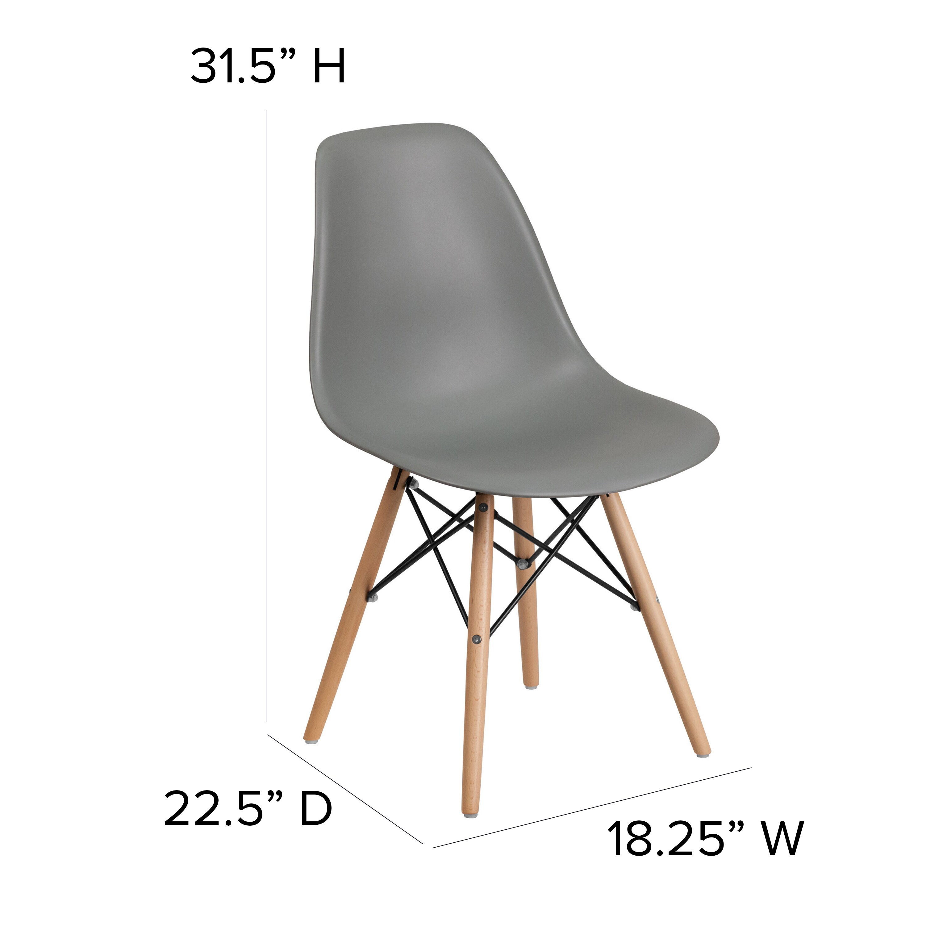 Moss Gray Plastic Side Chair with Wooden Legs