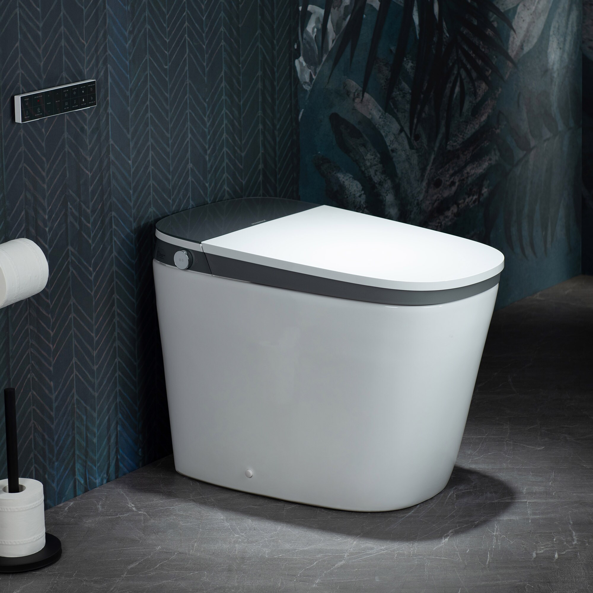 ᐅ【WOODBRIDGE Intelligent Compact Elongated Dual-flush wall hung toilet with  Bidet Wash Function, Heated Seat & Dryer. Matching Concealed Tank system  and White Marble Stone Slim Flush Plates Included.LT611 +  SWHT611+FP611-WH-WOODBRIDGE】