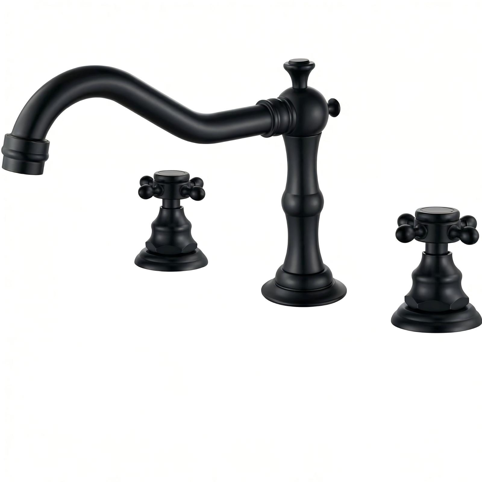 BYH Farmhouse Matte Black Widespread 2-handle Low-arc Commercial/Residential Handle Bathroom Sink Faucet with Drain