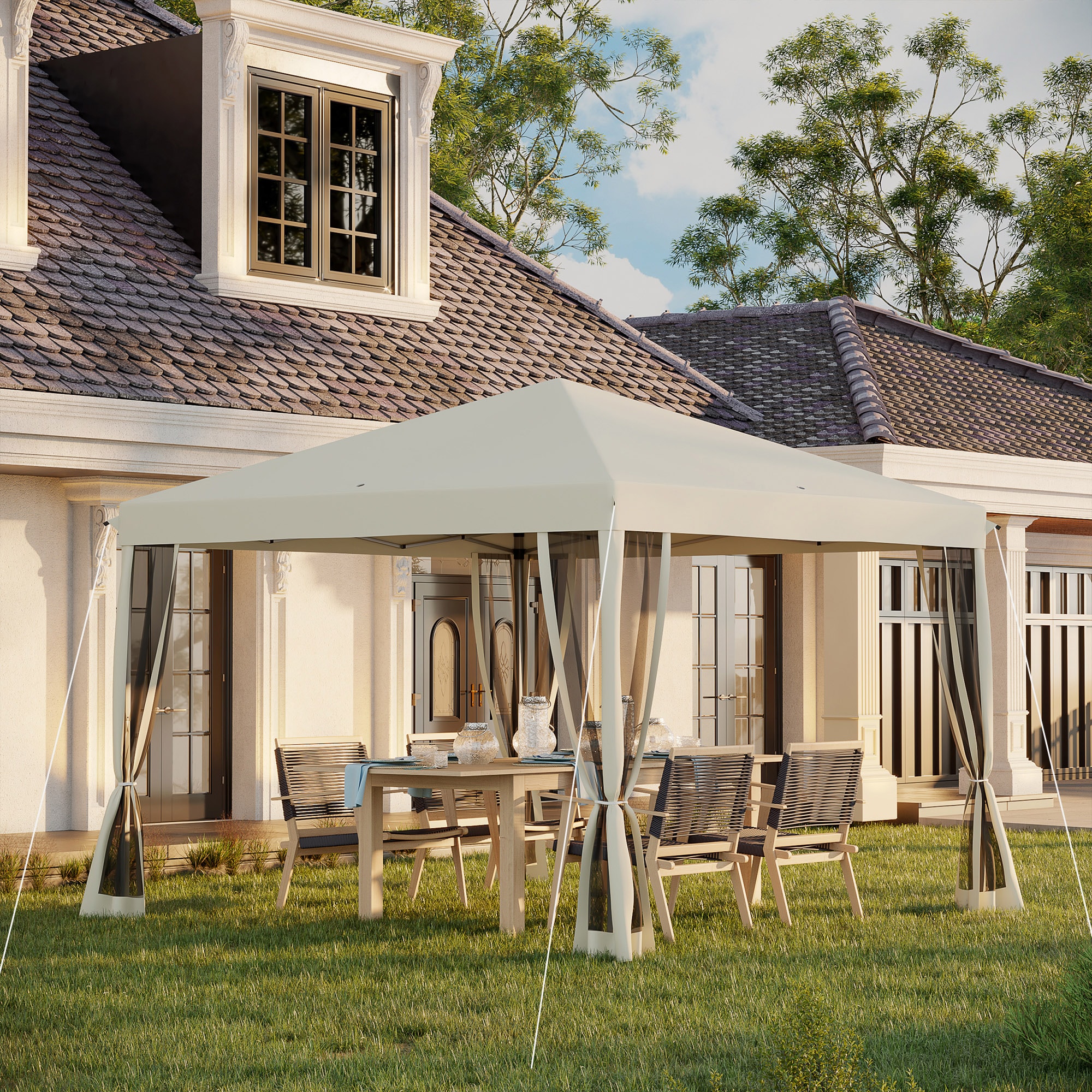 CESICIA GA-ZT-22 9.75-ft x 9.75-ft Gazebos Beige Gazebo with Soft Top Roof (Screen Included)