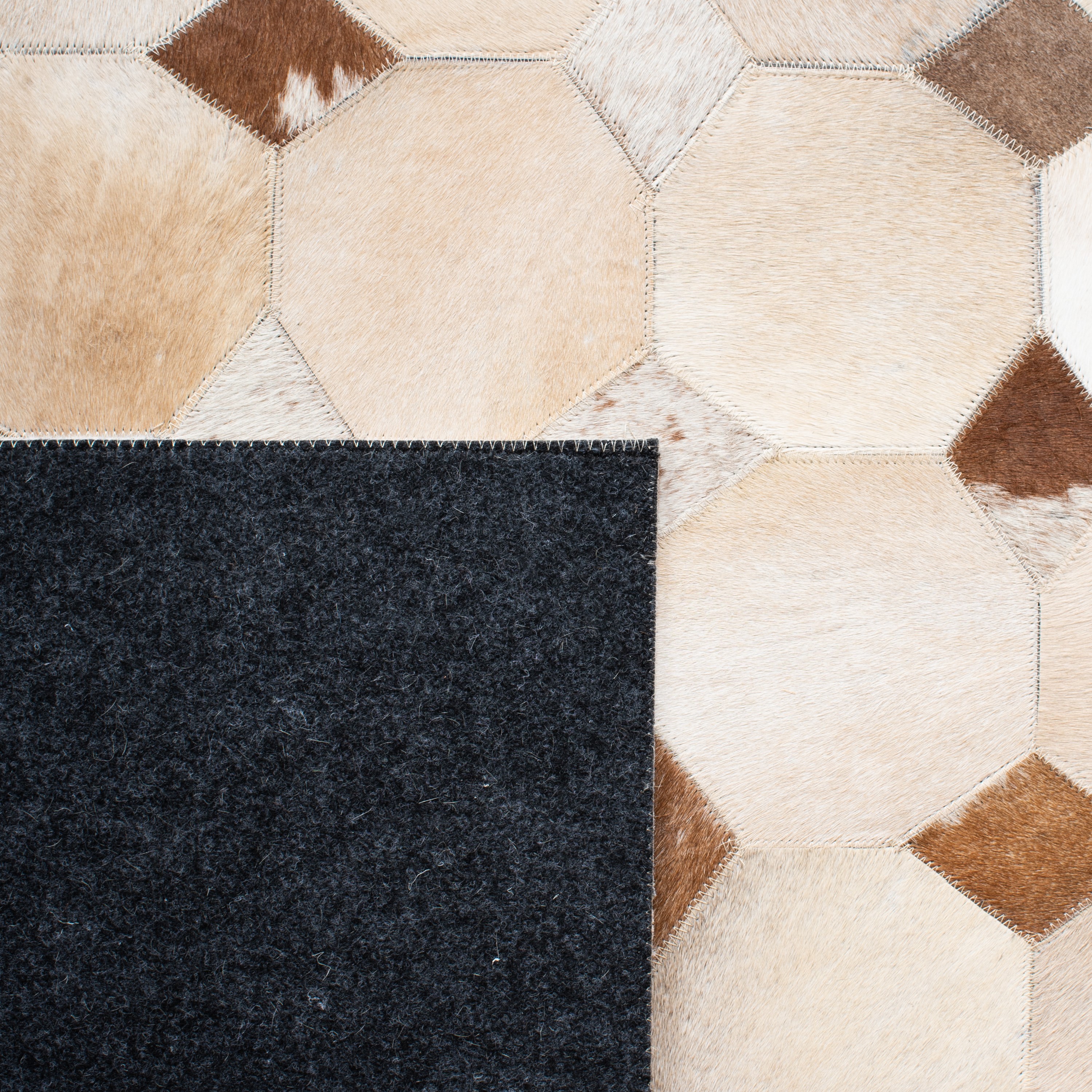 Ivory Geometric Hand-Stitched Cowhide Fur Rug 5' x 8'