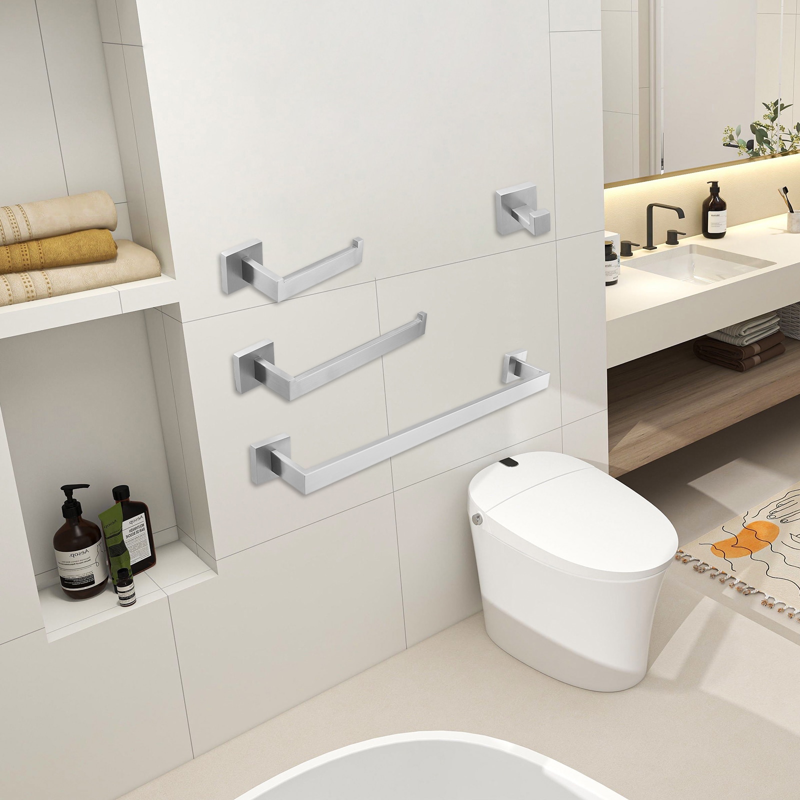 Brushed Nickel 24-Inch Adjustable Metal 4-Piece Bath Hardware Set