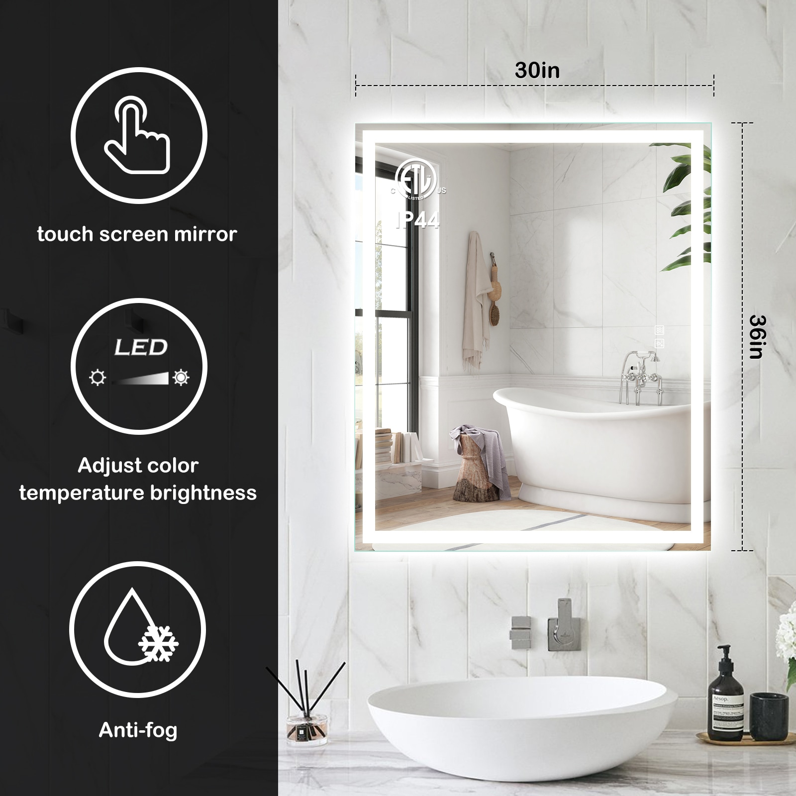 HomLux MA023630TD-OL Framed-Bath-Mirrors - View #4