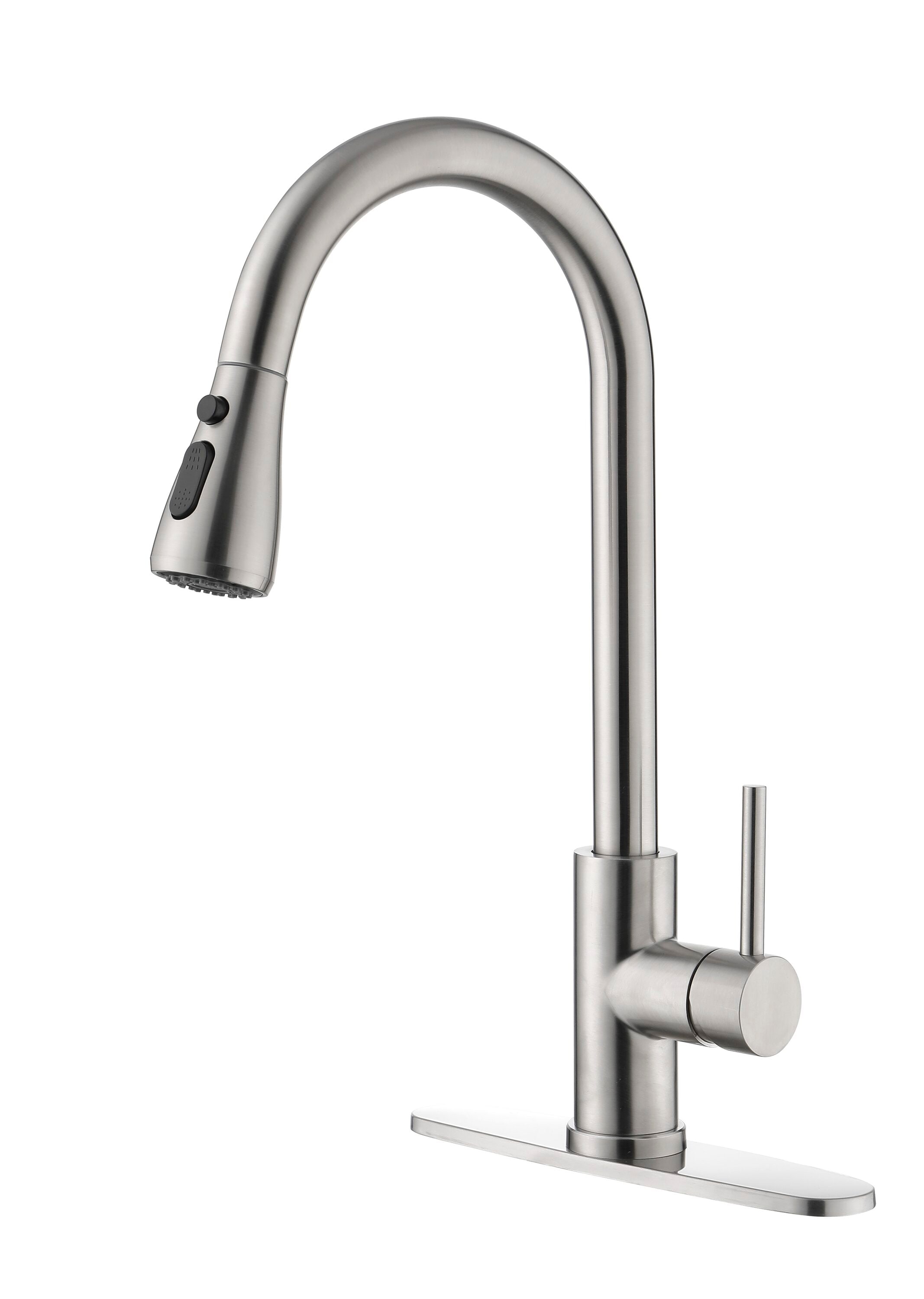 Flynama Brushed Nickel Single Handle Pull-down Kitchen Faucet with Sprayer  (Deck Plate Included) in the Kitchen Faucets department at